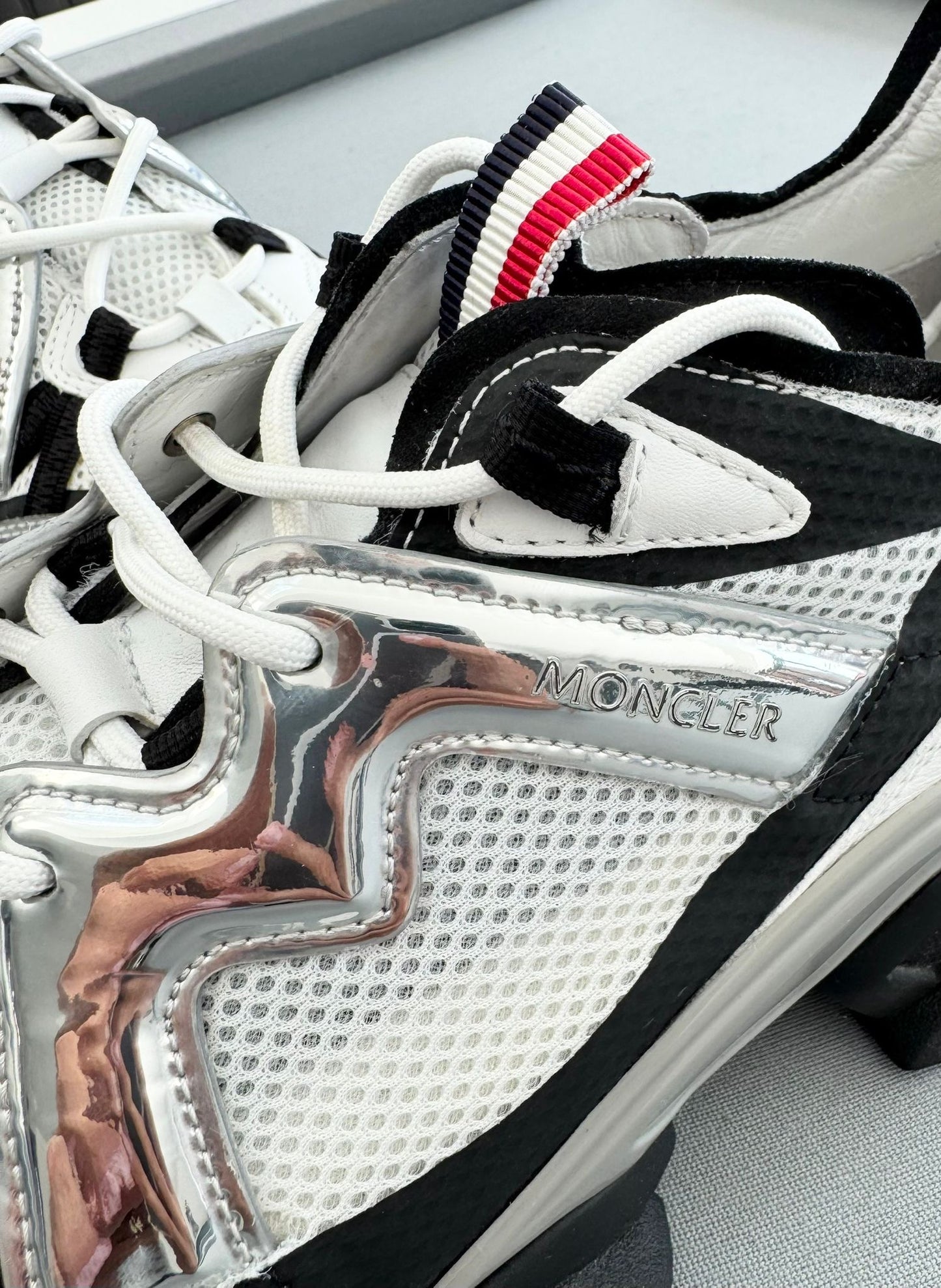 Moncler Leave No Trace White, Black & Silver Trainers - UK 11 - EU 45