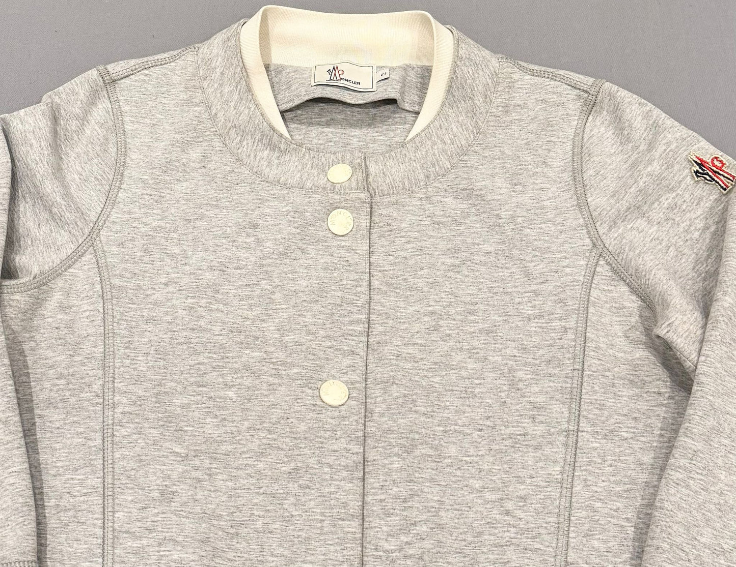 Moncler Grenoble Grey Moder 3/4 Sleeve Cotton Varsity Jacket - Size: 2 (19''ptp)