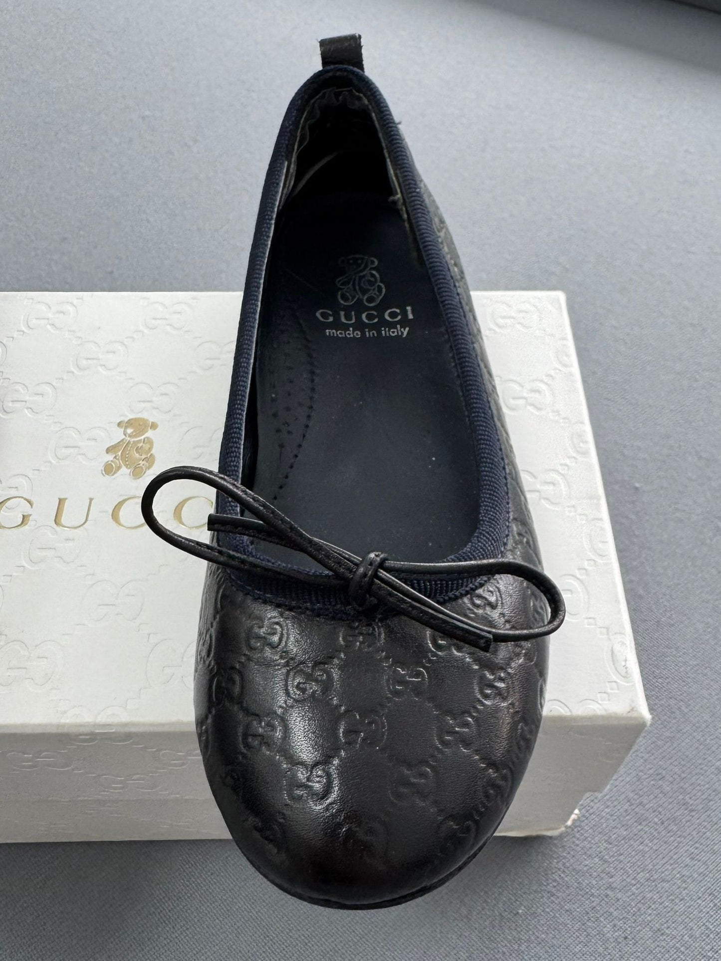 Gucci Black Micro Guccissima Leather Bow Detail Ballet Flats UK11/EU29