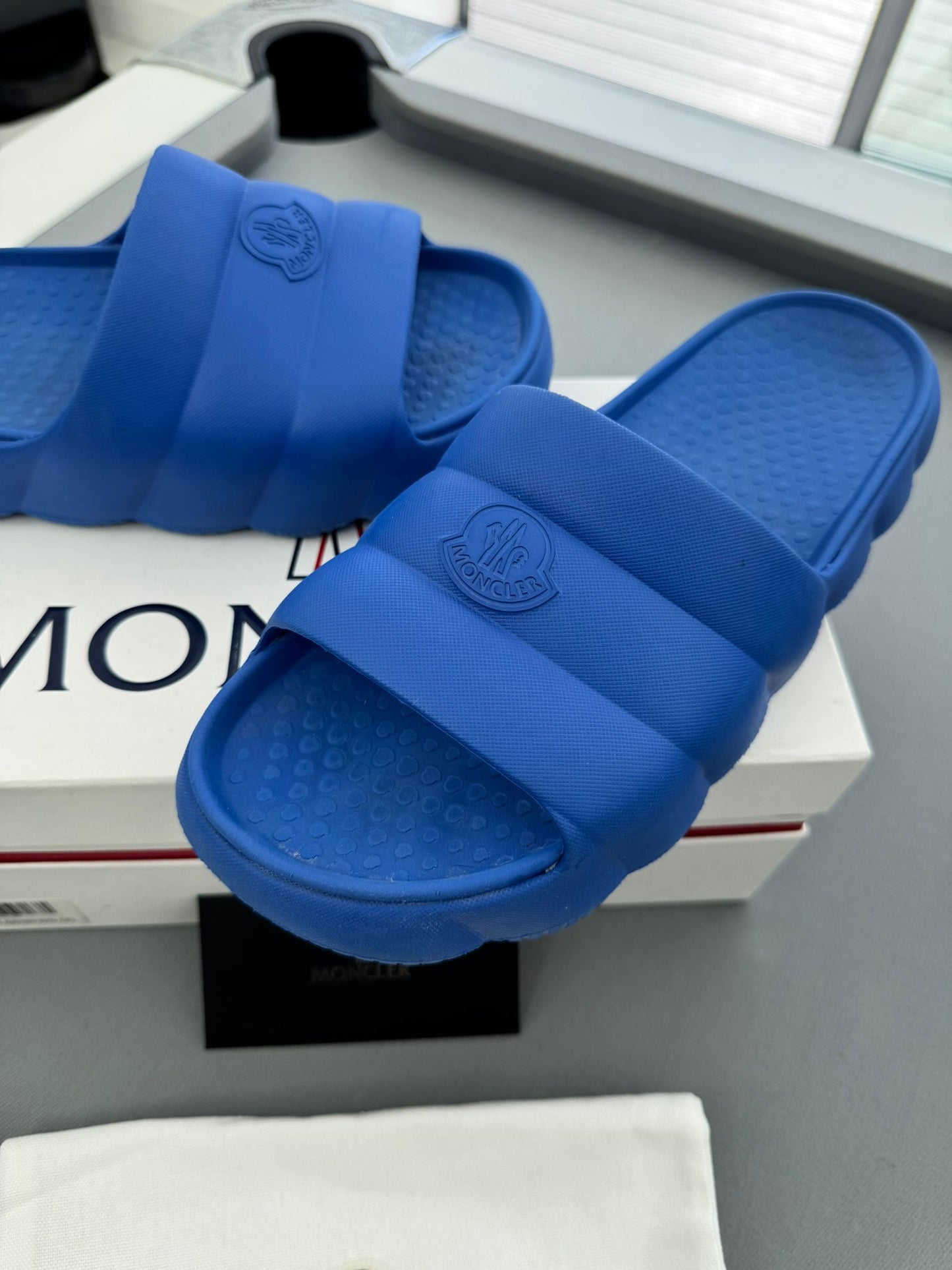 Moncler Blue Lilo Sliders - Size 10 (EU44)