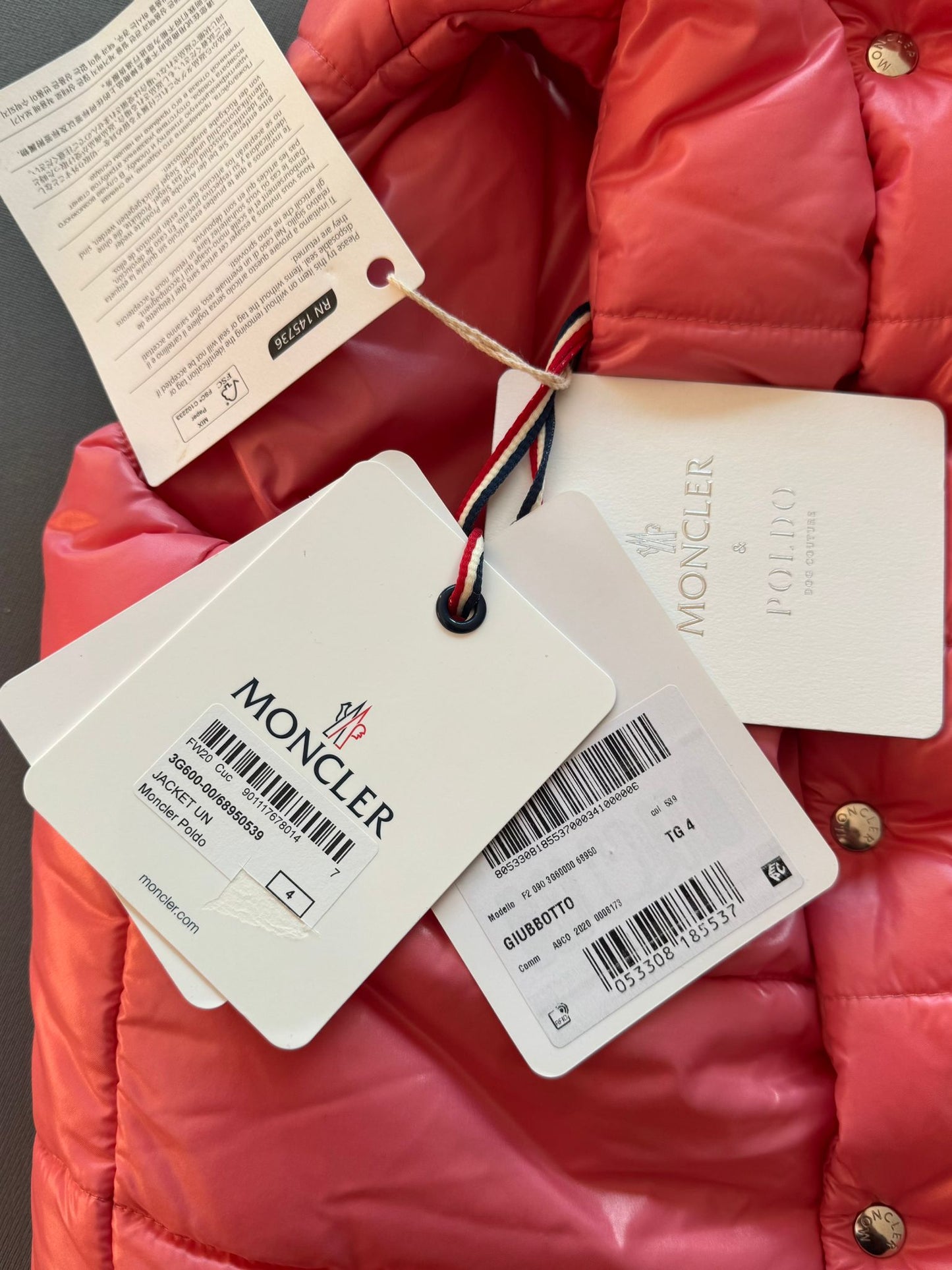 Moncler Genius Moncler X Poldo Dog Pink Couture Padded Dog Jacket - Size 4