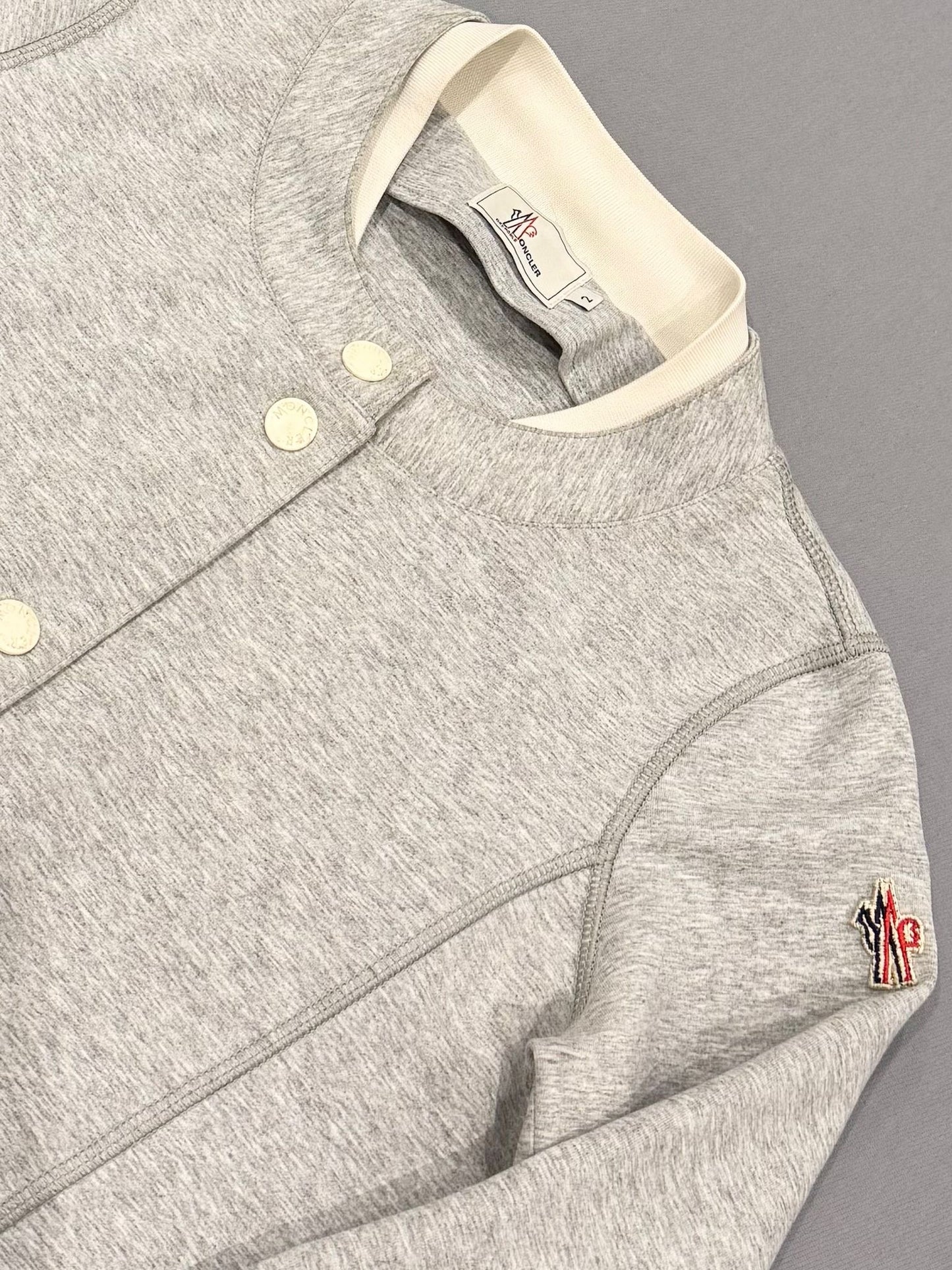 Moncler Grenoble Grey Moder 3/4 Sleeve Cotton Varsity Jacket - Size: 2 (19''ptp)