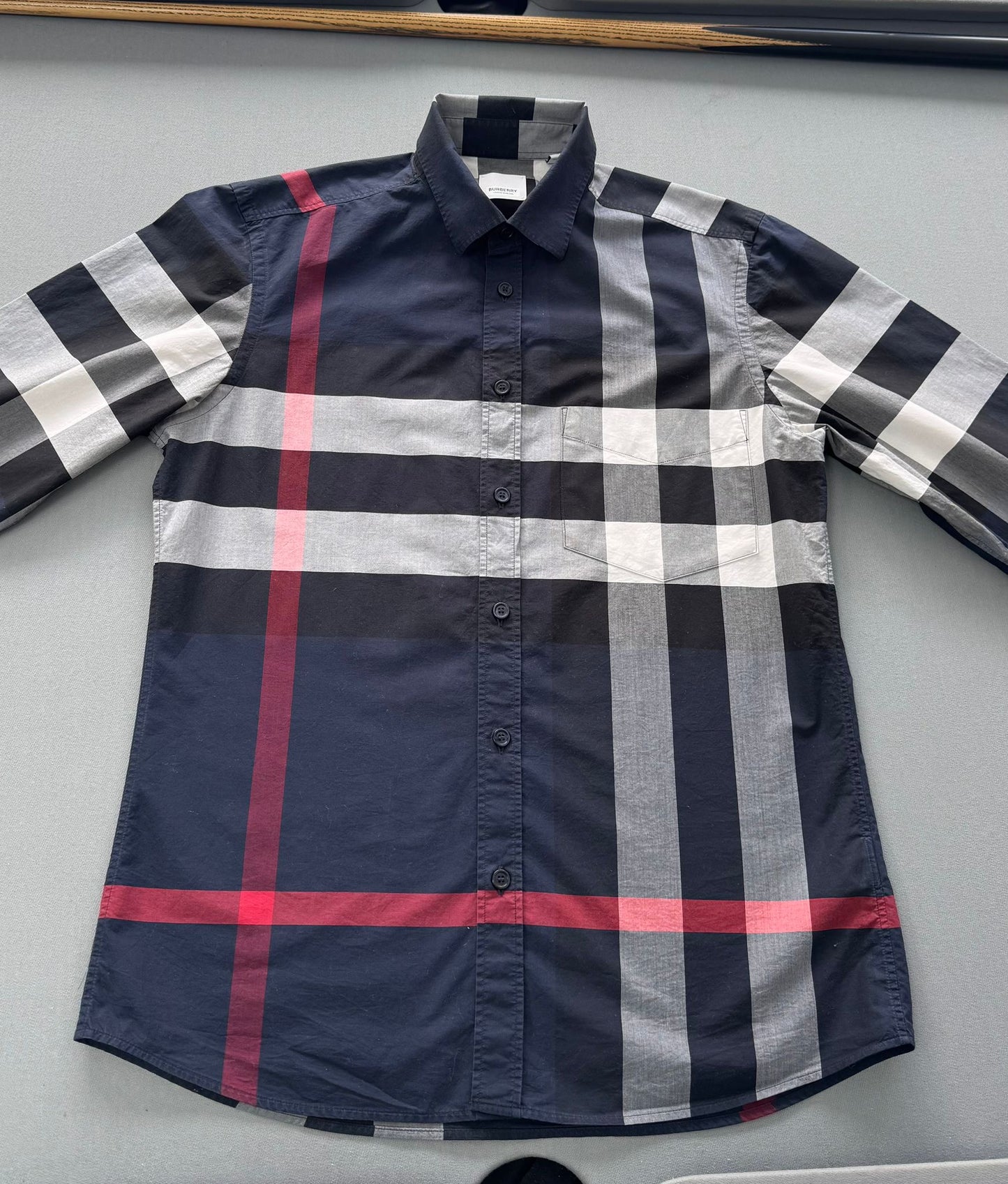 Burberry Navy Somerton Long Sleeve Check Shirt - Medium (21.5''ptp)