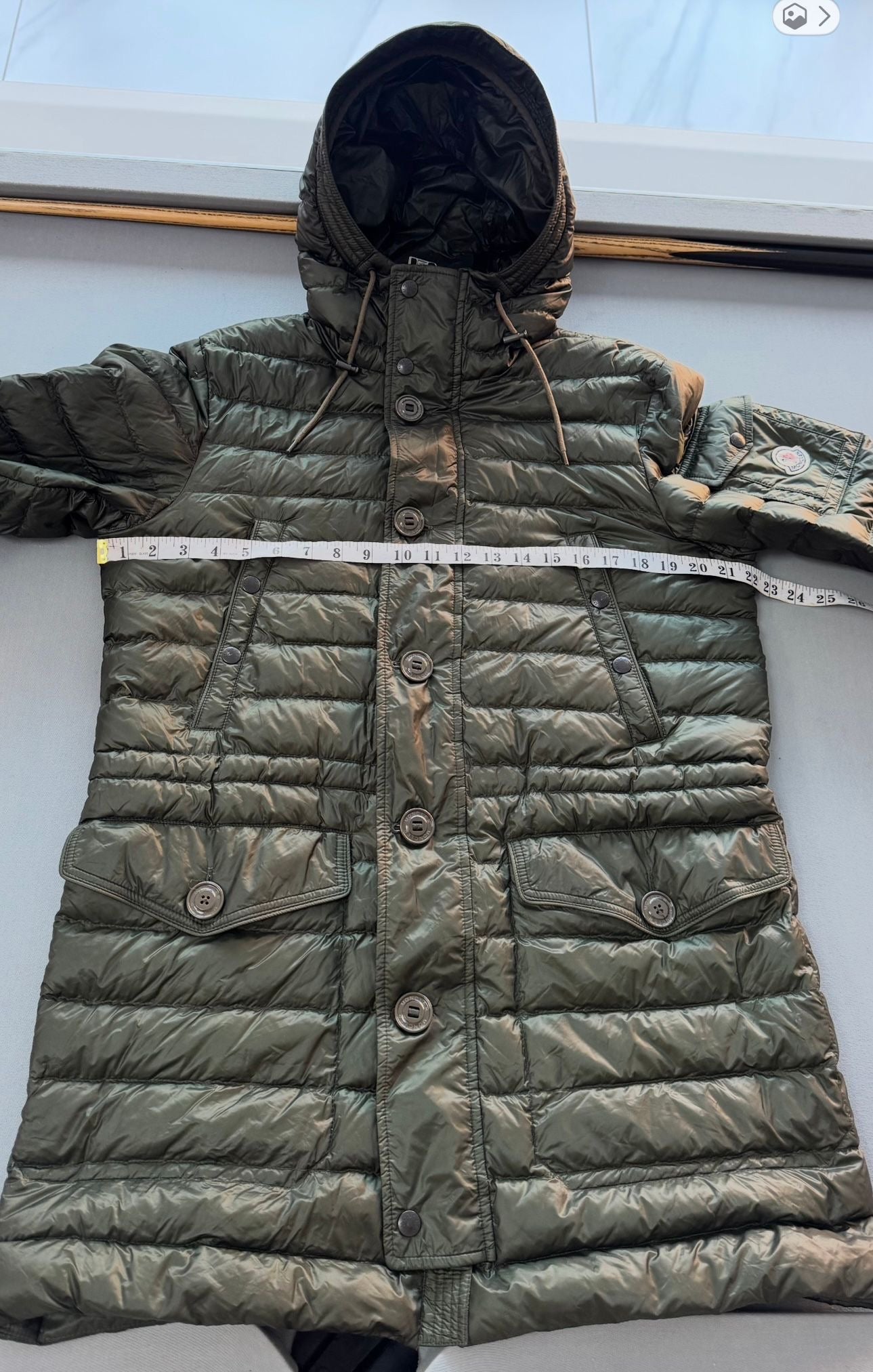 Moncler Khaki Benjamin Down Hooded Quilted Jacket - Size: Large 3 (22.5'' ptp)