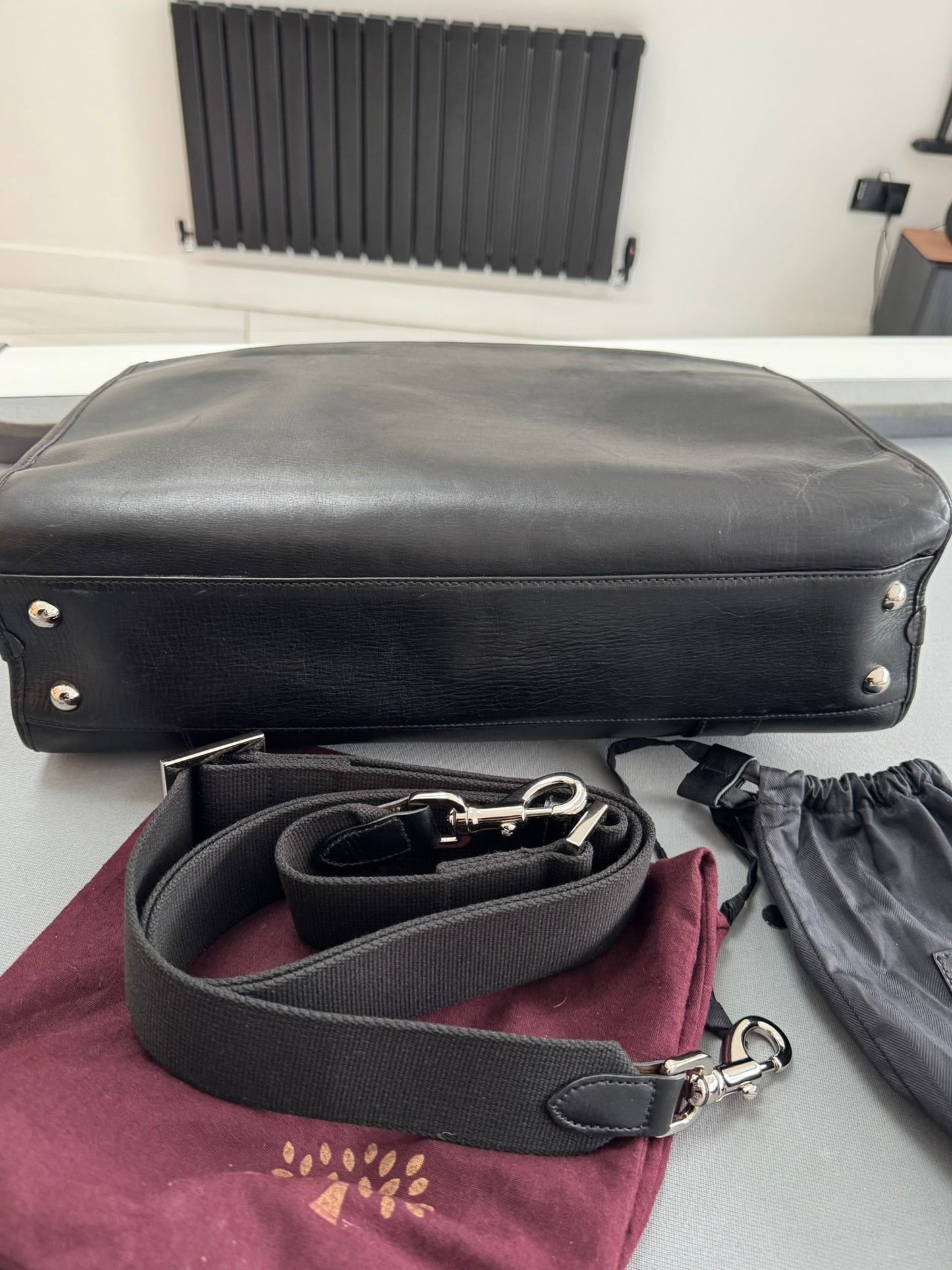 Mulberry Elkington Grained-Leather Black Briefcase With Brass Hardware