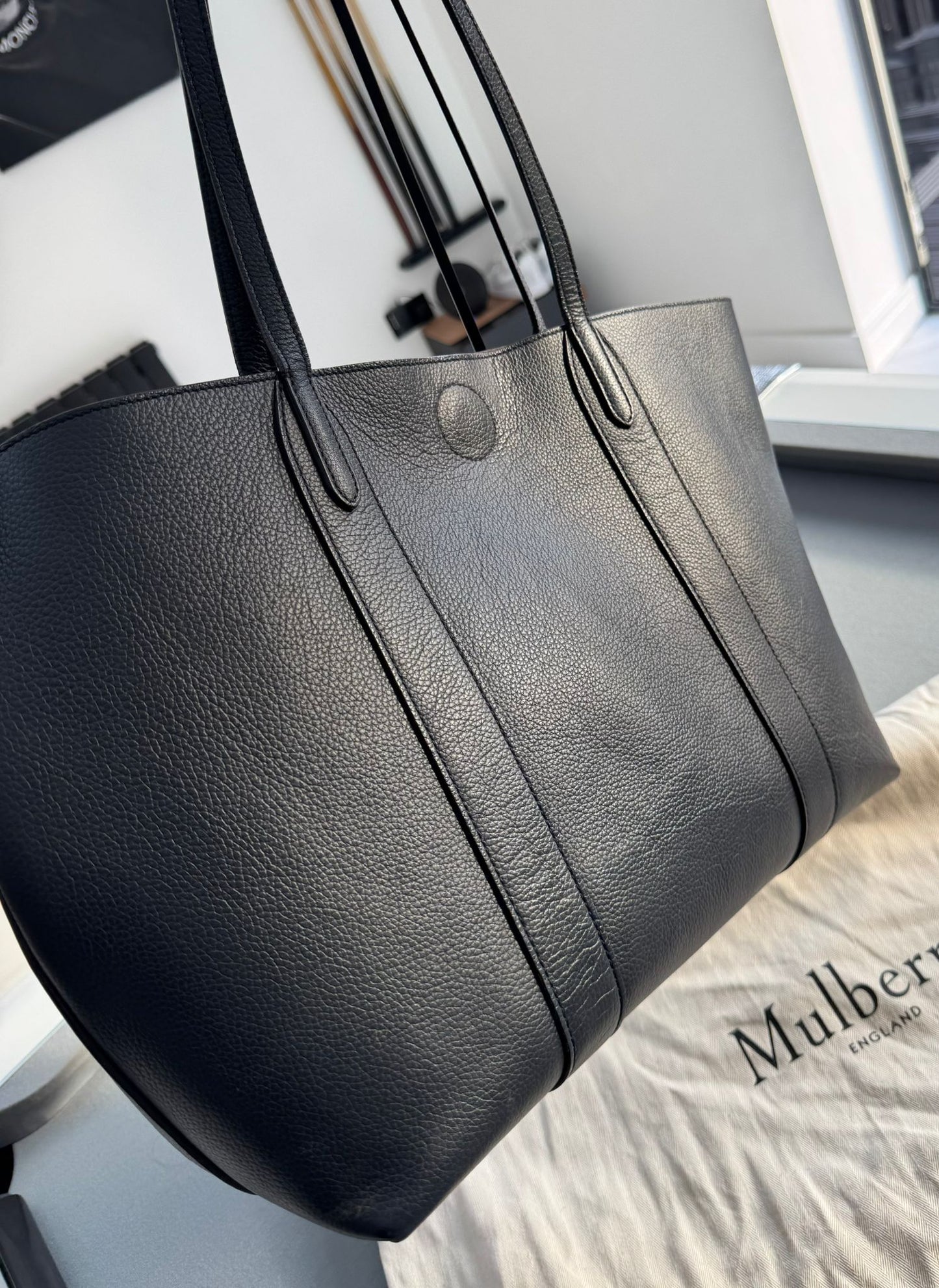 Mulberry Bayswater Tote In Night Sky Classic Grain With Silver Hardware