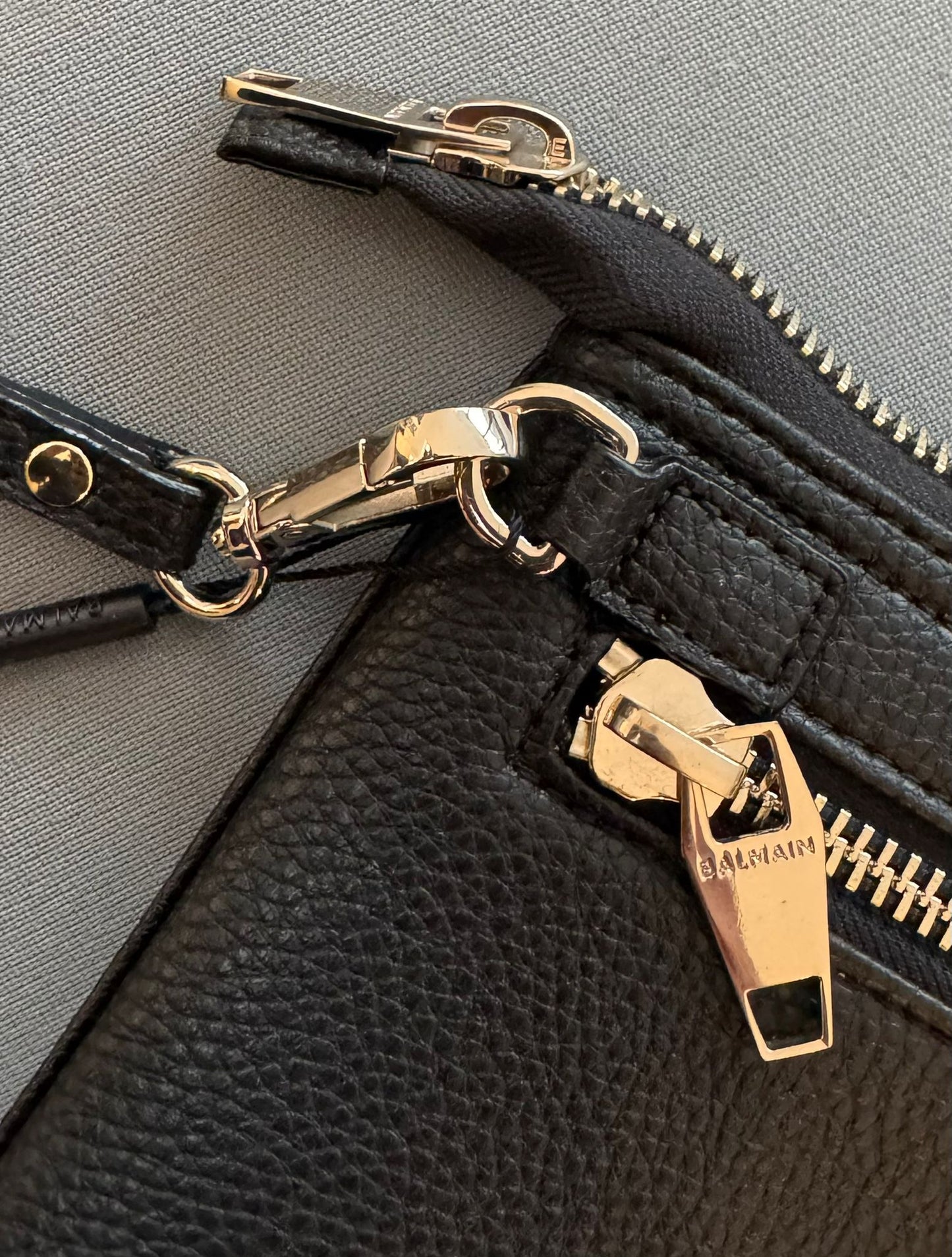 Balmain Black Leather Logo Clutch / Wristlet With Gold Toned Hardware