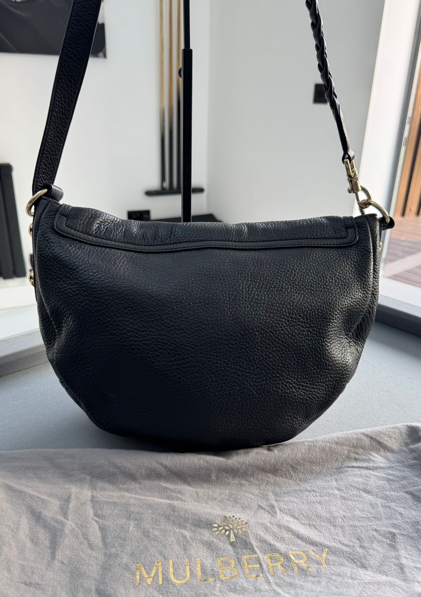 Mulberry Daria Satchel Shoulder Bag In Black Leather With Gold Hardware