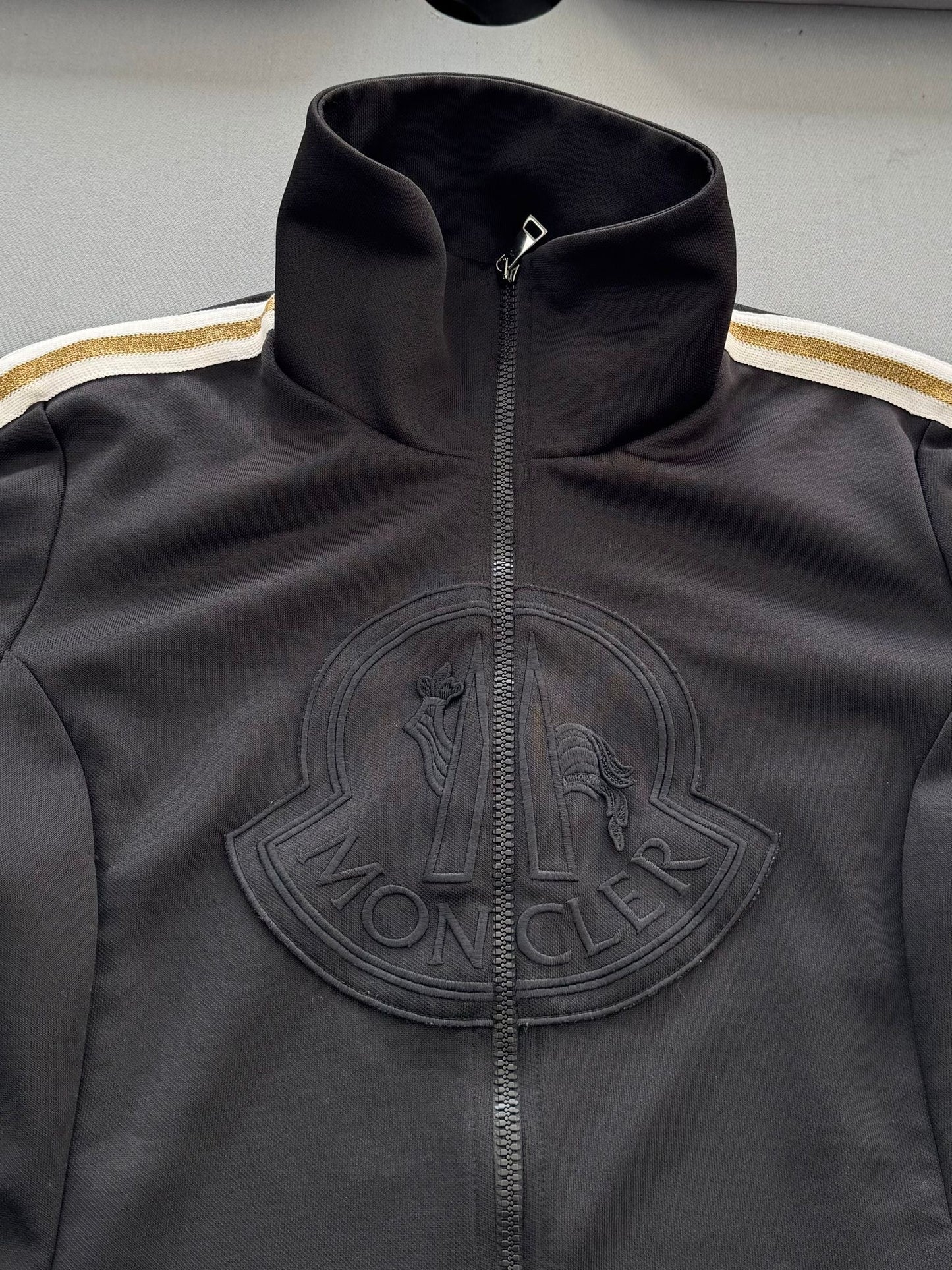 Moncler Black Embroidered Logo Maglia Cardigan/ Track Jacket - Size: XL (Fits UK 8-10) - 19''ptp