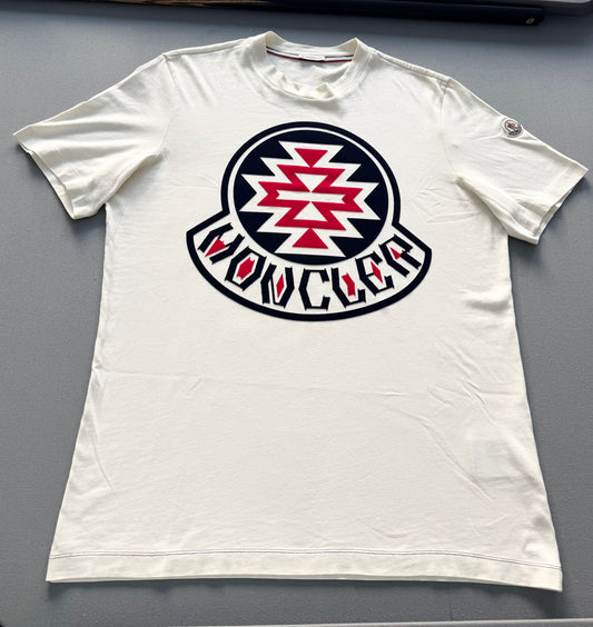 Moncler Off White Navajo Logo T-Shirt - Size: Medium (23.5''ptp)