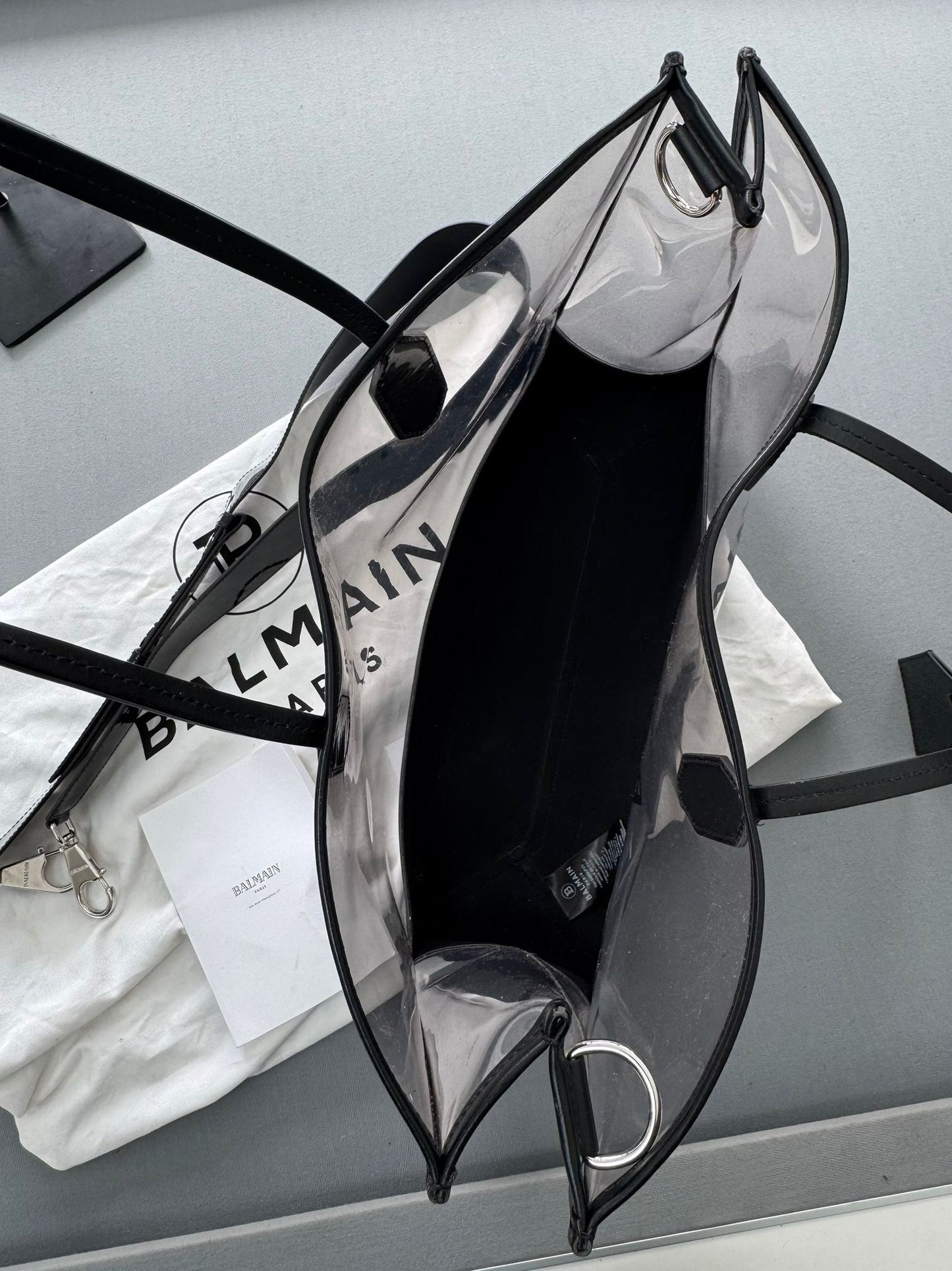 Balmain Printed Logo Transparent Tote Bag