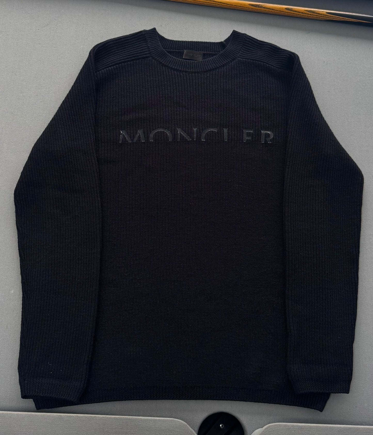 Moncler Black Tricot Logo Heavy Knit Jumper - XL (23''ptp)
