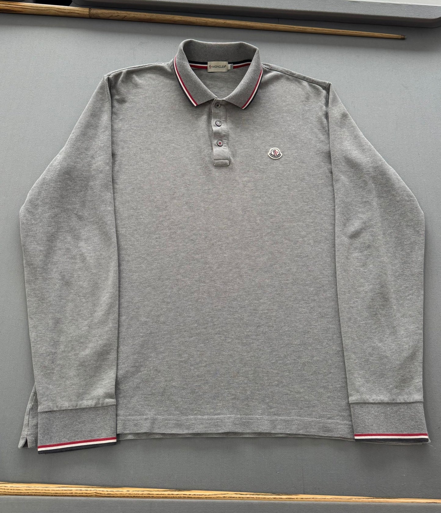 Moncler Long Sleeve Grey Polo - Size: XXL (24'' ptp)