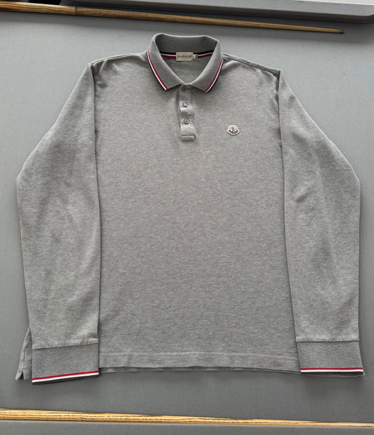 Moncler Long Sleeve Grey Polo - Size: XXL (24'' ptp)