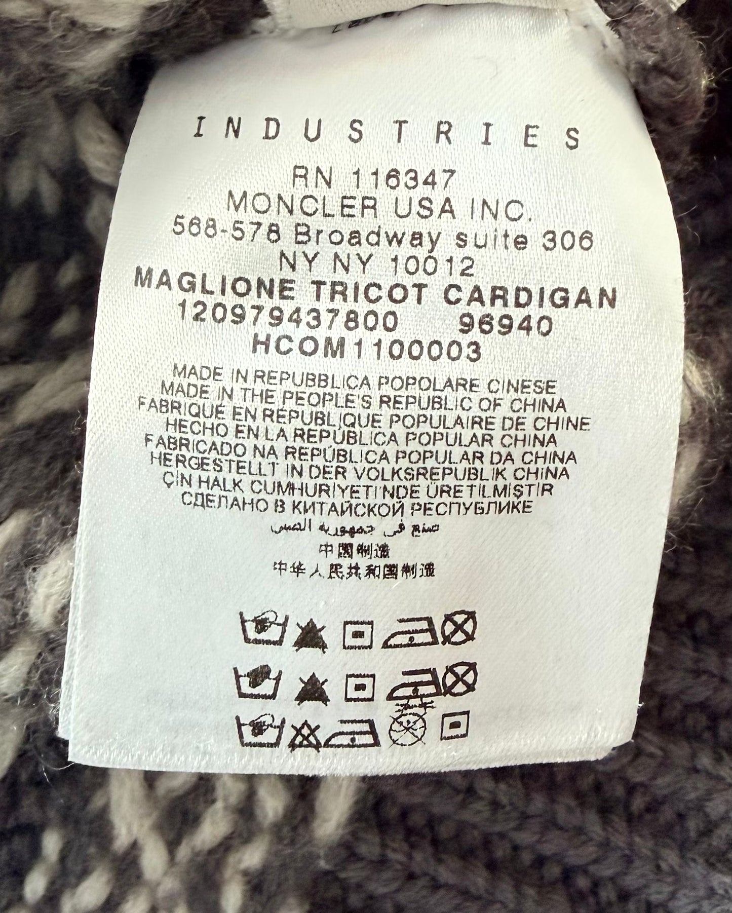 Moncler Grenoble Maglione Tricot Heavy Knit Grey Patterned Cardigan - Size: XL