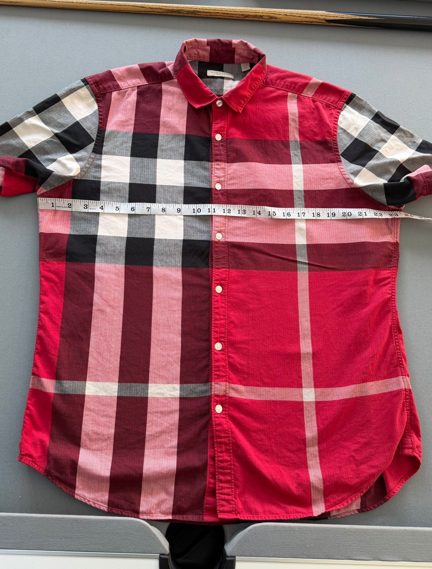Burberry Short Sleeve Red Somerton Check Shirt - Size: XL (23.5''ptp)