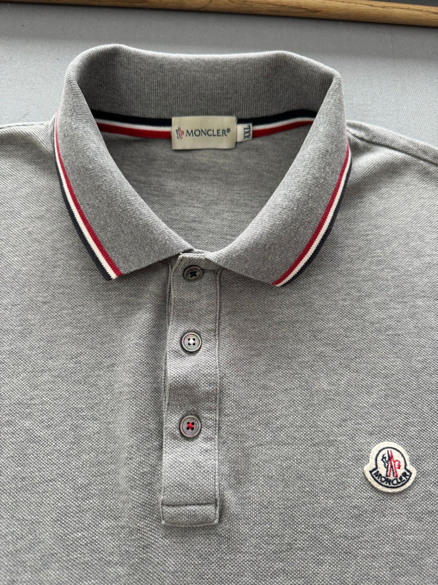 Moncler Long Sleeve Grey Polo - Size: XXL (24'' ptp)