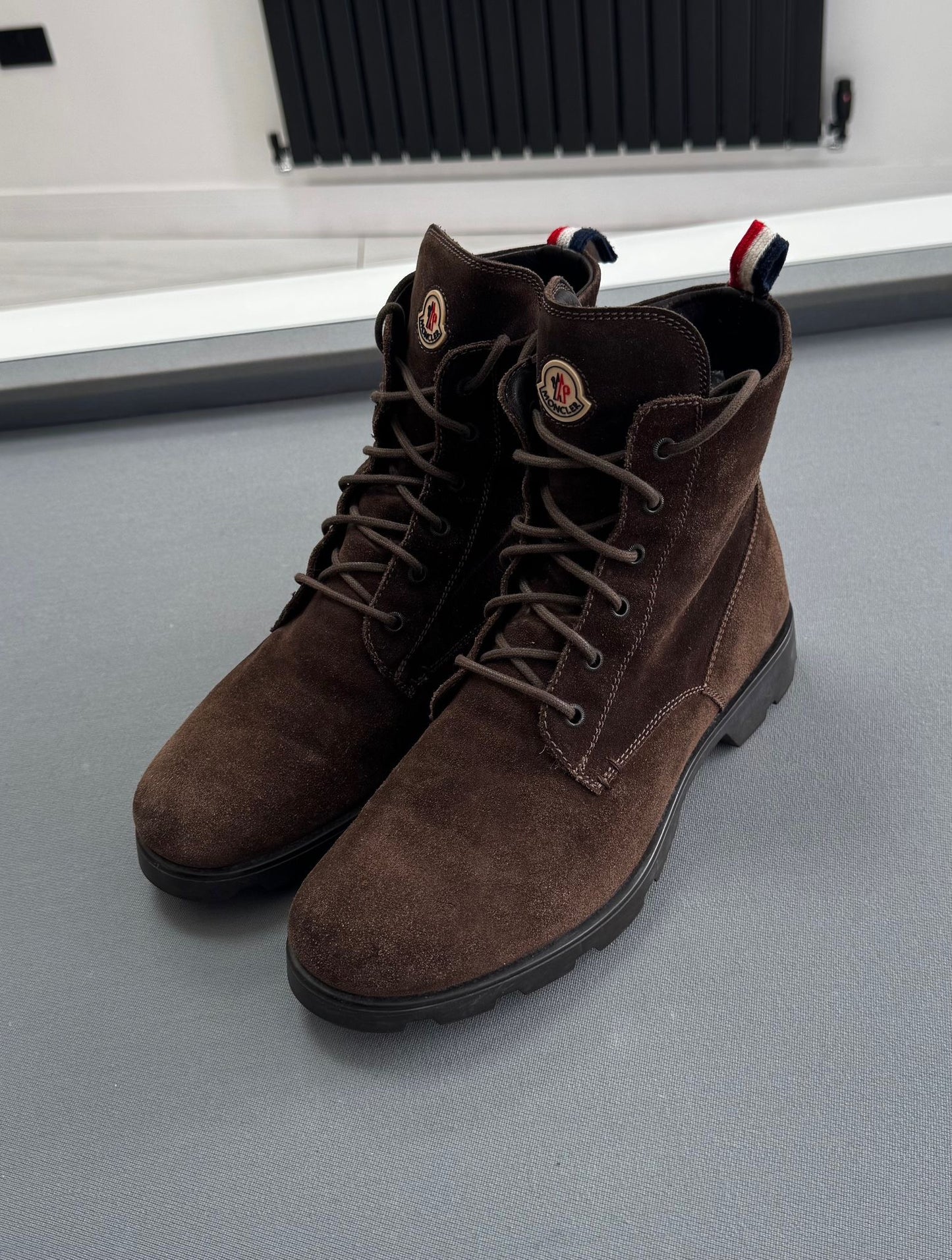 Moncler Brown Suede Combat Boots - EU41 - UK7 (Fit UK8)