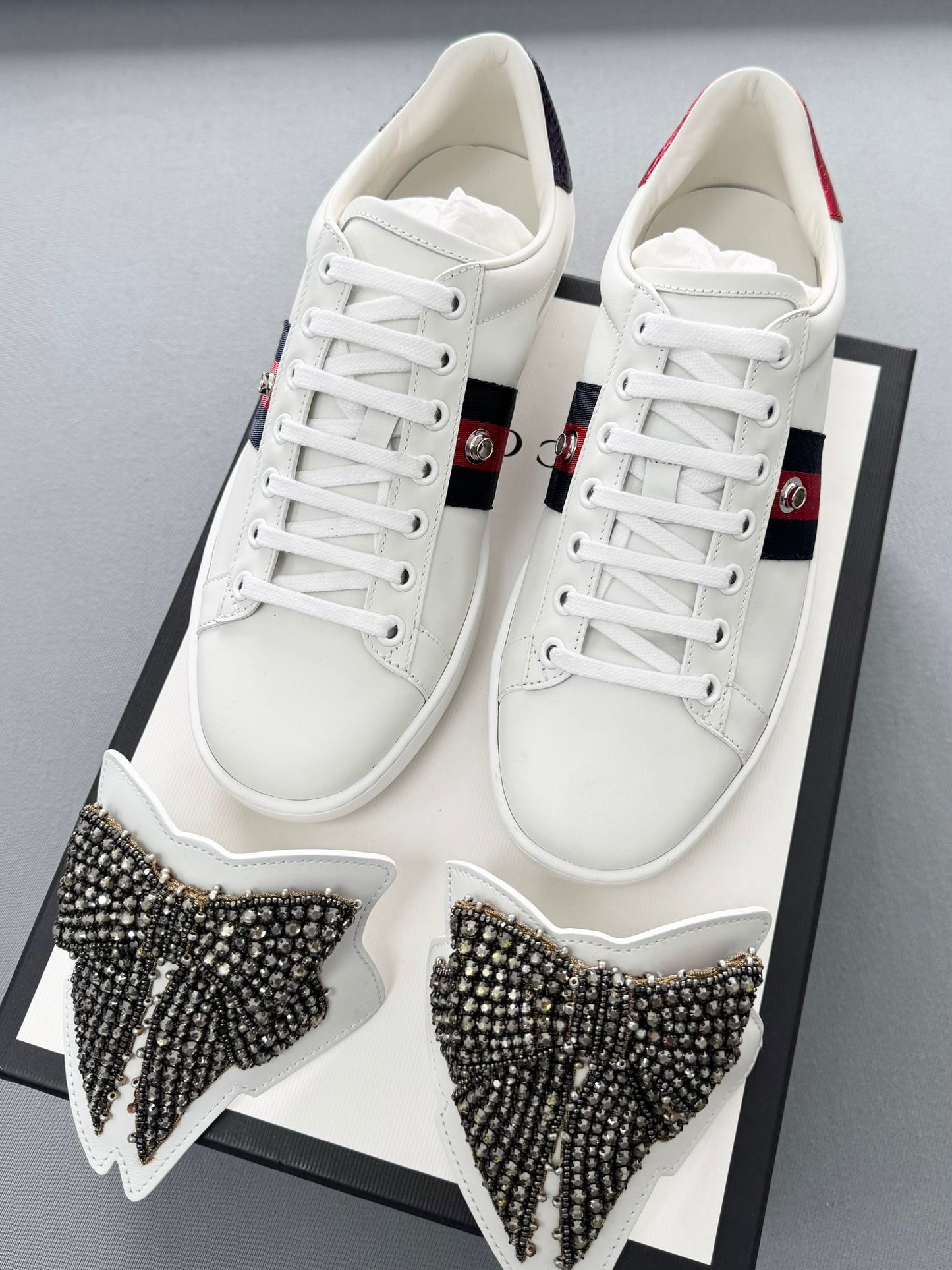 Gucci White Crystal Bow Ace Sneakers Size: UK 4(EU37)