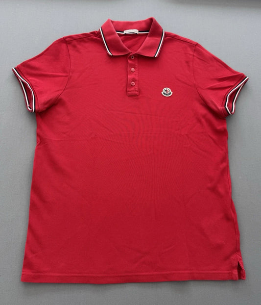 Moncler Red Logo Cotton Maglia Polo - Small (19.5” PTP) Fits S/M