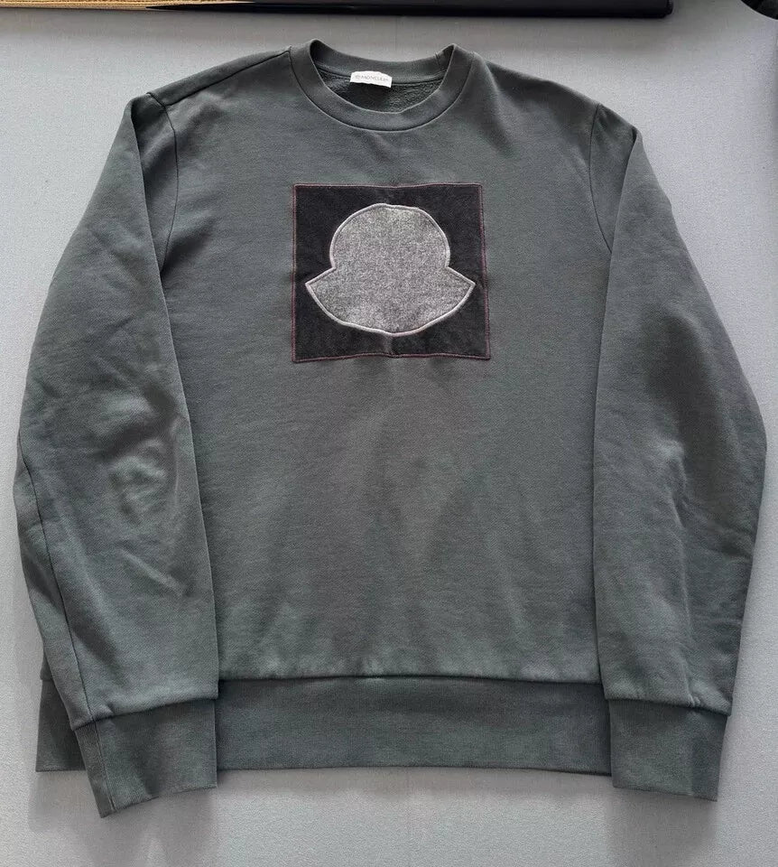 Moncler Sage Green/ Grey Maglia Girocollo Graphic Logo Sweater - Size: XL (24” PTP)