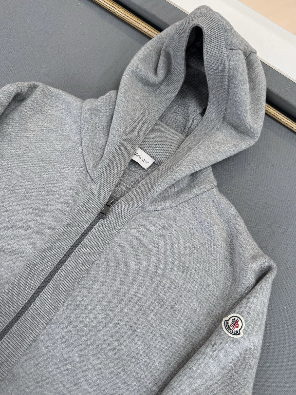 Moncler Grey Tricot Hooded Cardigan - Medium - PTP 22”