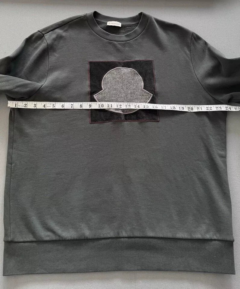 Moncler Sage Green/ Grey Maglia Girocollo Graphic Logo Sweater - Size: XL (24” PTP)