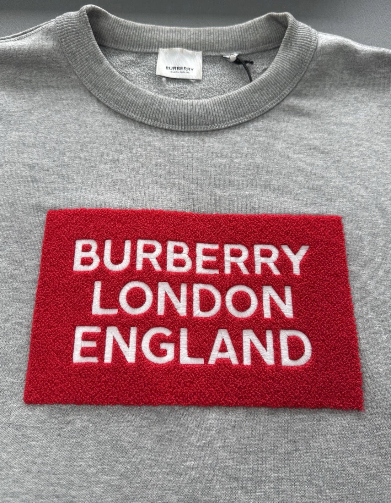 Burberry Grey Logo Patch Cotton Sweatshirt - Size: XL (26” PTP) Fits XXL
