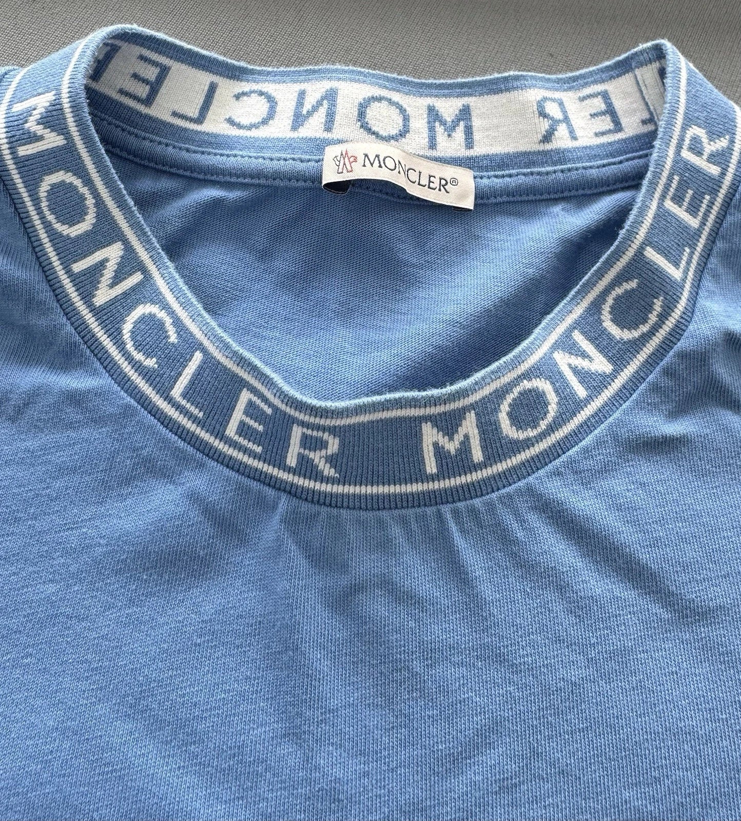 Moncler Sky Blue Garment-Washed T-Shirt - Large - 22” PTP