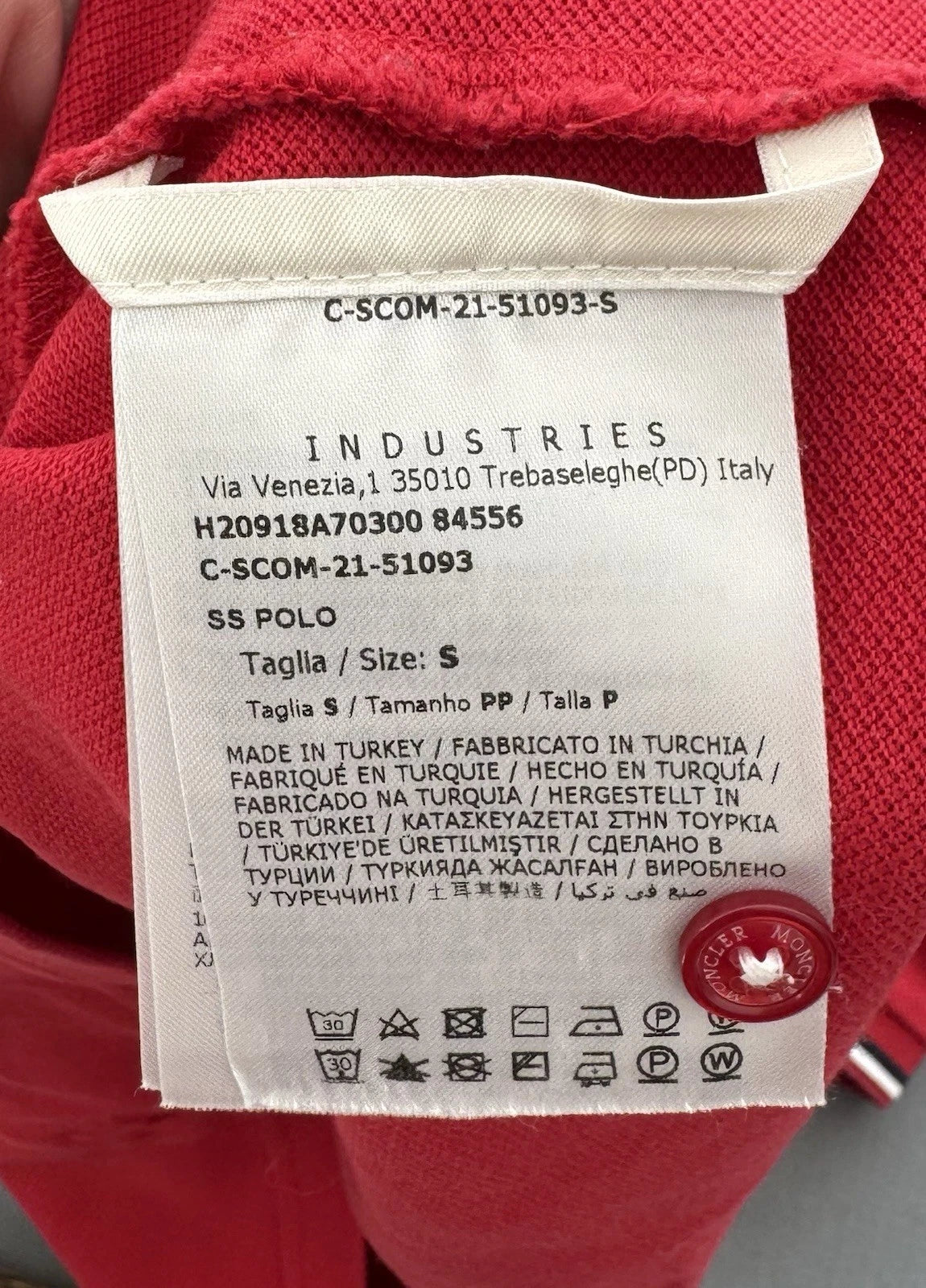 Moncler Red Logo Cotton Maglia Polo - Small (19.5” PTP) Fits S/M