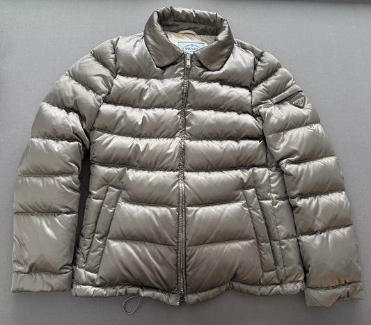 Prada Ladies Steel Grey/Silver Down Puffer Jacket-Size 46 EU-UK 10-12