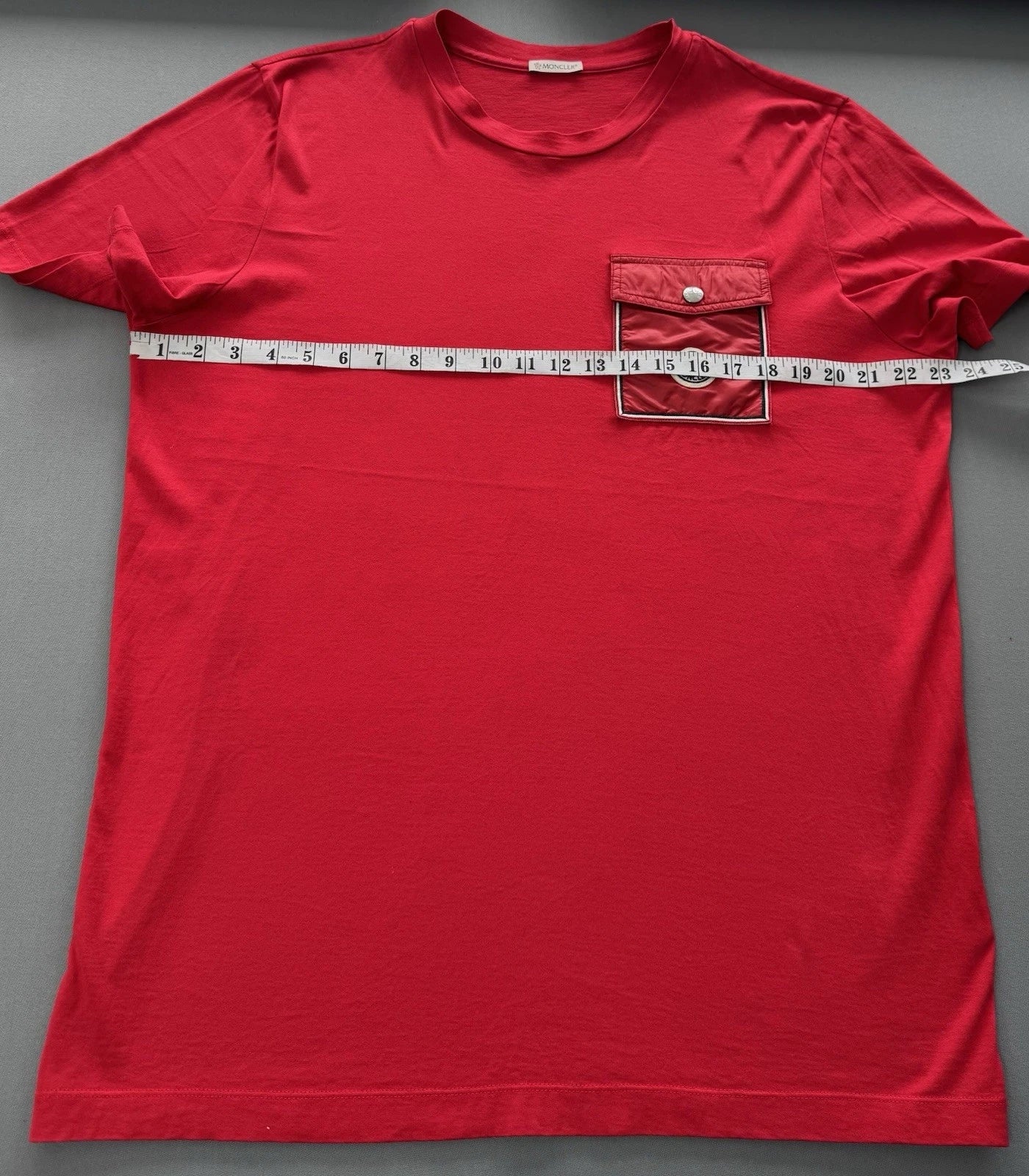 Moncler Red Patch-pocket Cotton Jersey T-shirt - Medium Fits Large - 23.5” PTP