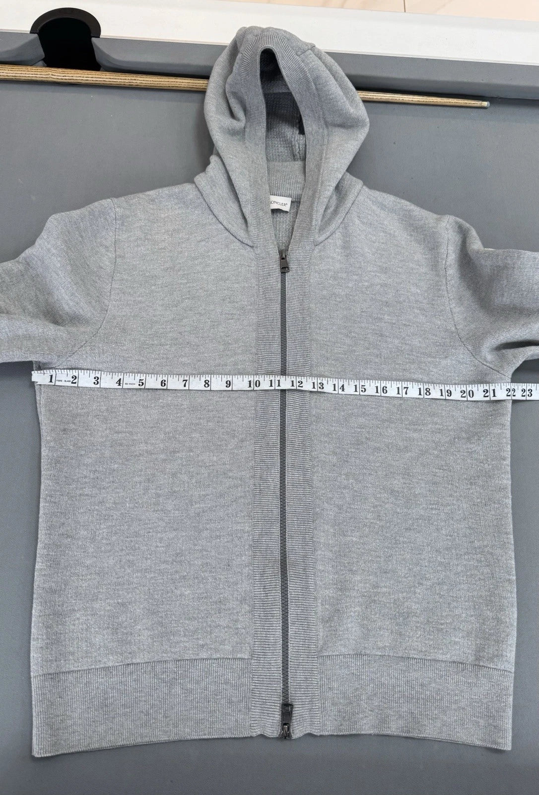 Moncler Grey Tricot Hooded Cardigan - Medium - PTP 22”