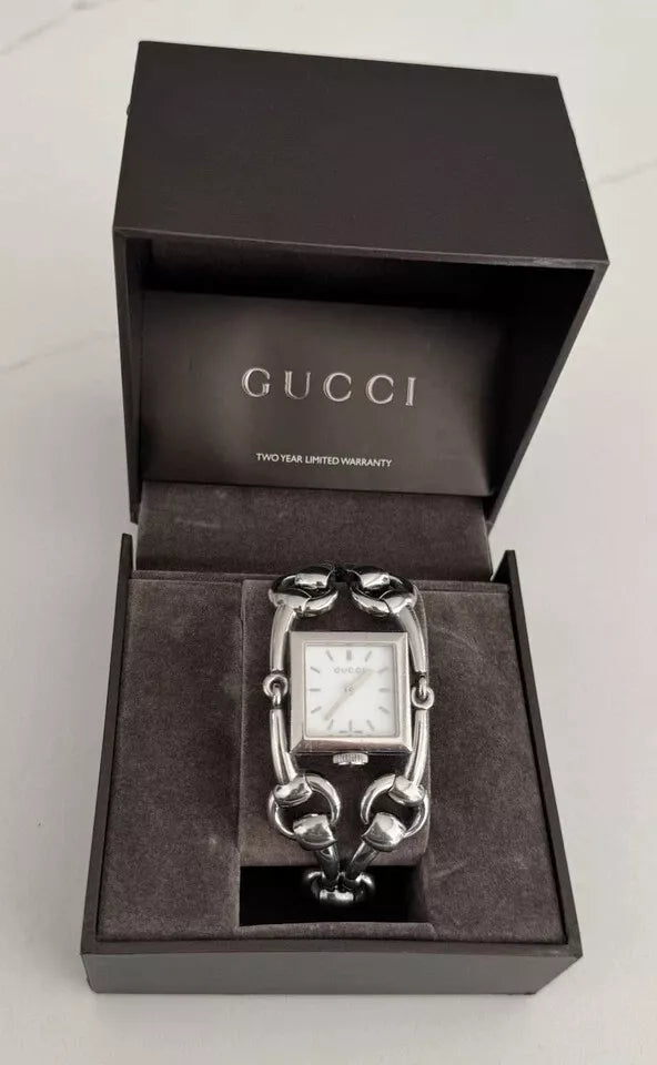 Gucci Women's Quartz Watch Horse Bit White Face - Silver - 116.3 - Boxed