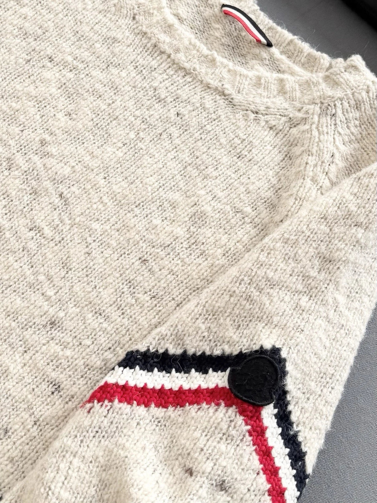 Moncler Stripe Beige Wool And Alpaca Blend Sweater - Size: XL (23” PTP)