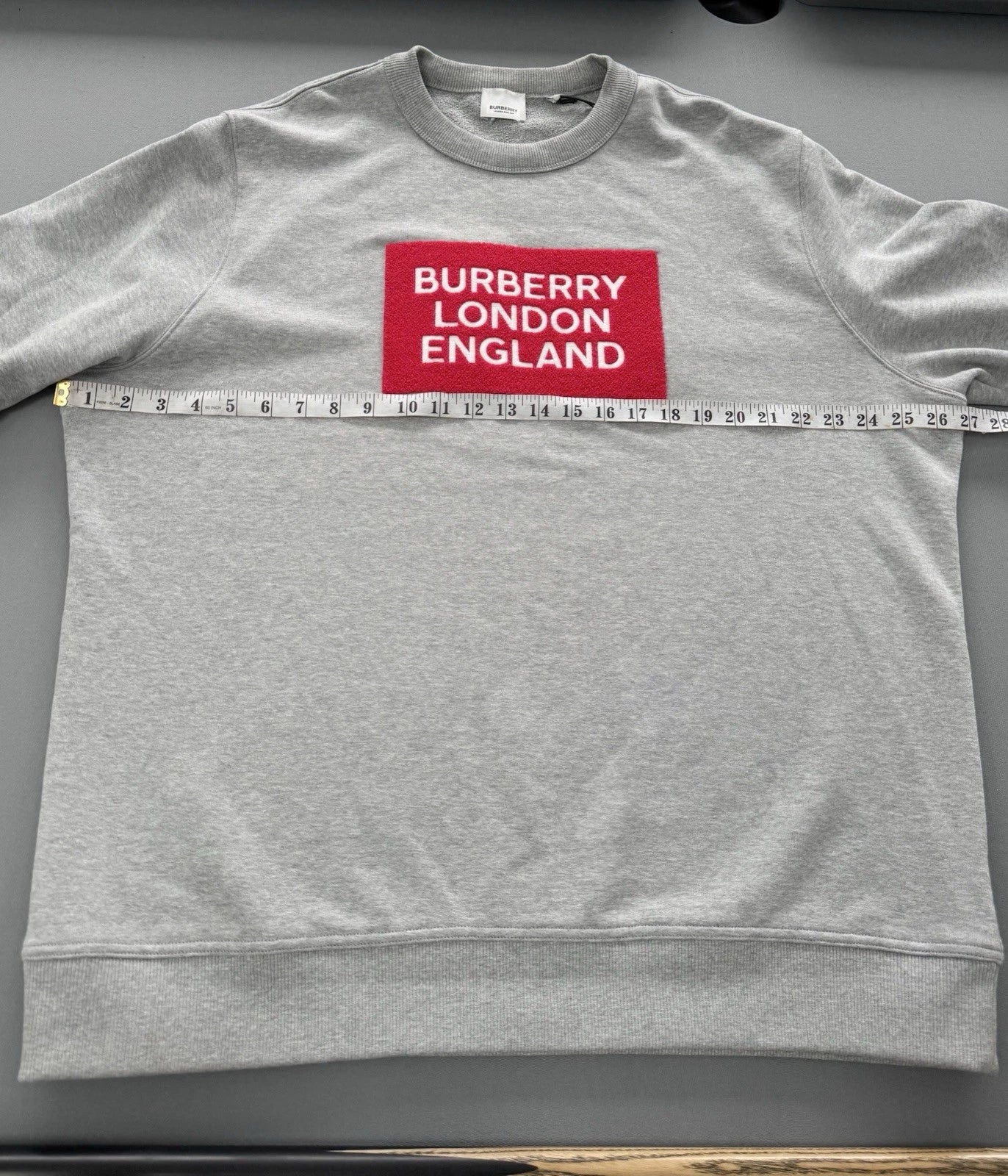 Burberry Grey Logo Patch Cotton Sweatshirt - Size: XL (26” PTP) Fits XXL