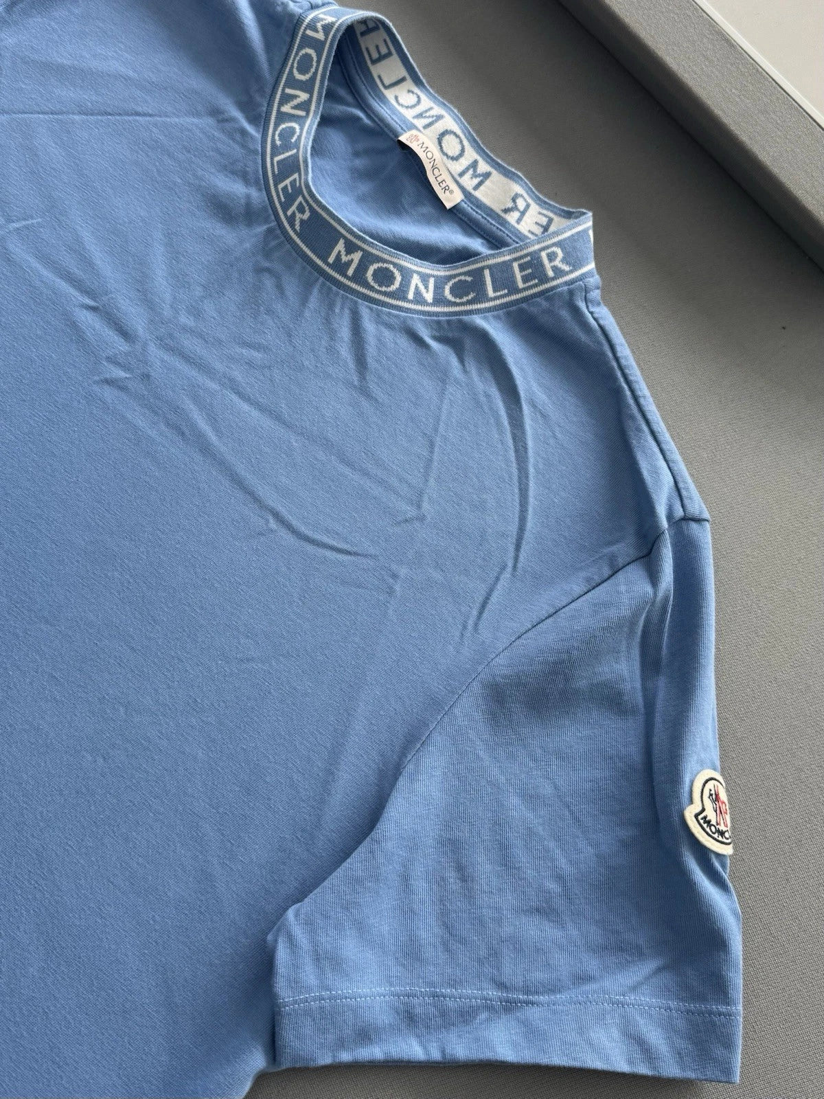 Moncler Sky Blue Garment-Washed T-Shirt - Large - 22” PTP