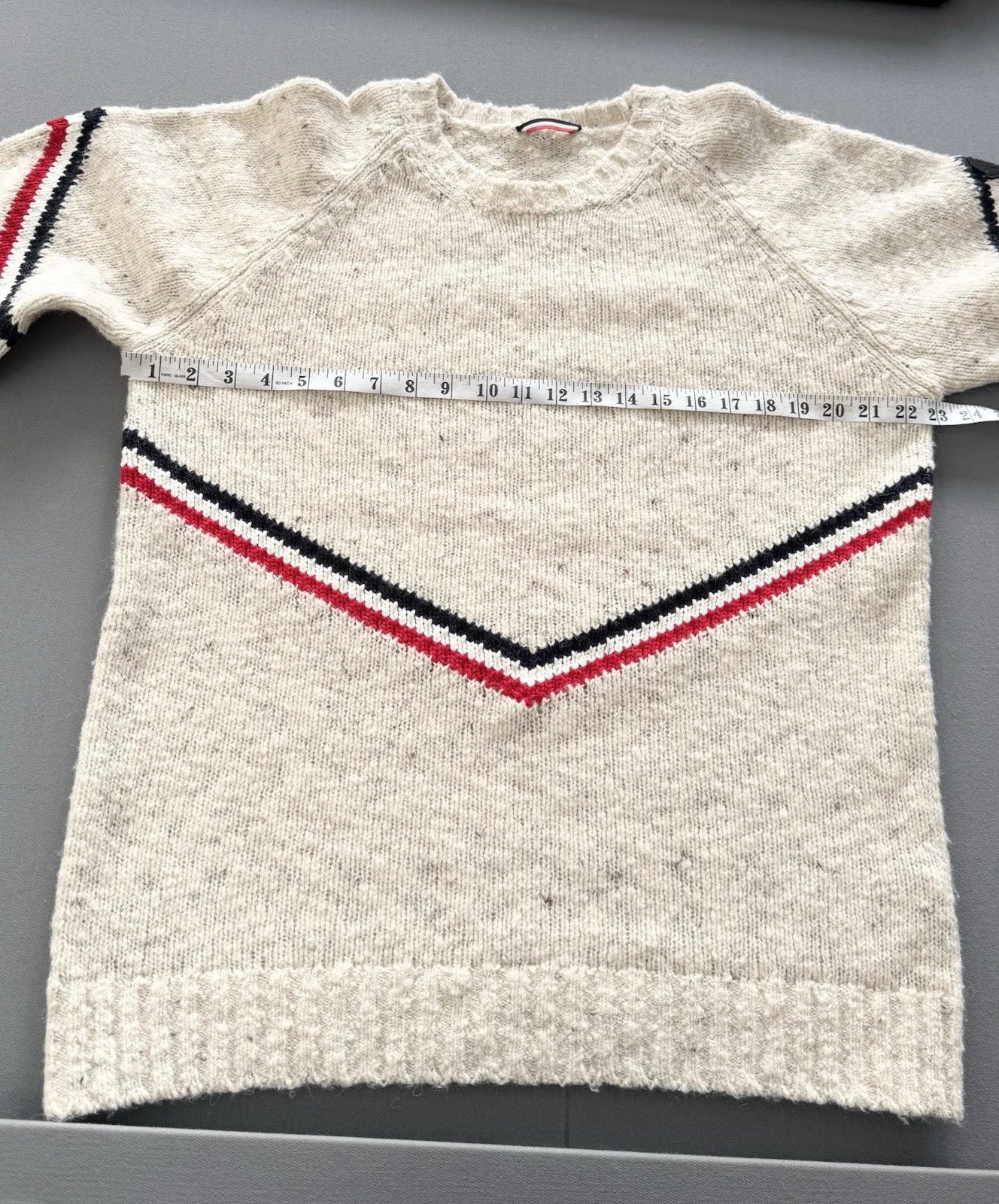 Moncler Stripe Beige Wool And Alpaca Blend Sweater - Size: XL (23” PTP)