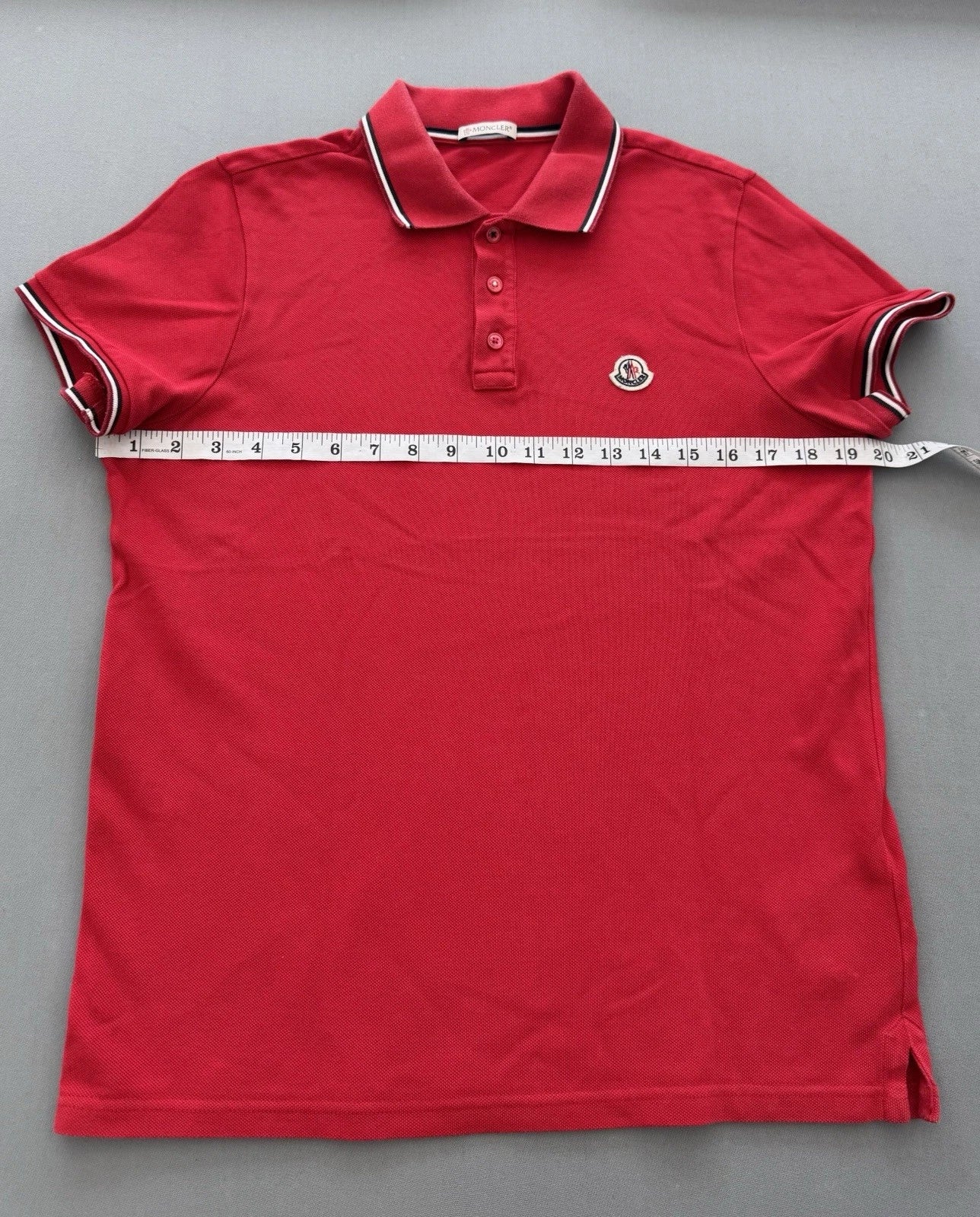 Moncler Red Logo Cotton Maglia Polo - Small (19.5” PTP) Fits S/M