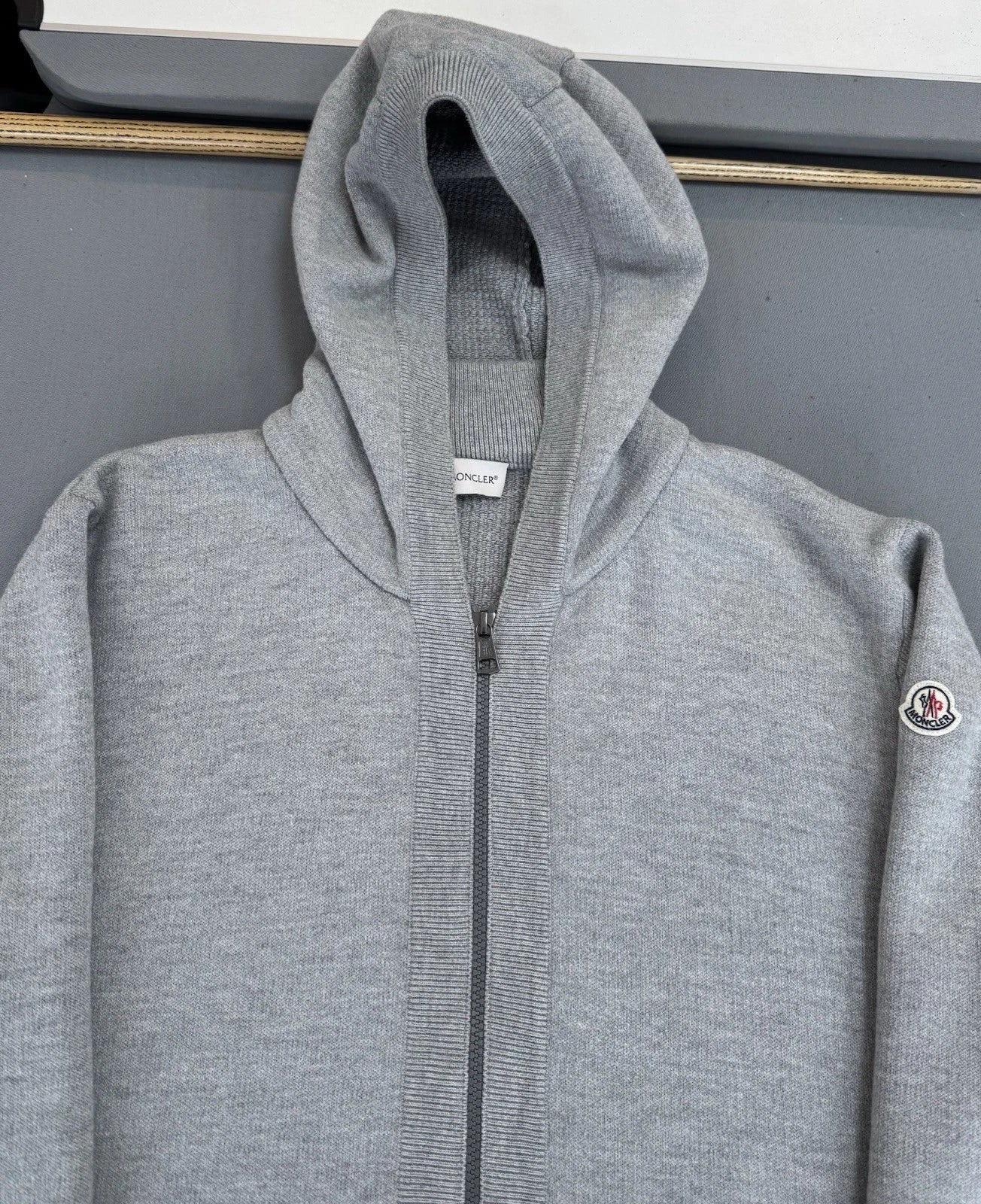 Moncler Grey Tricot Hooded Cardigan - Medium - PTP 22”