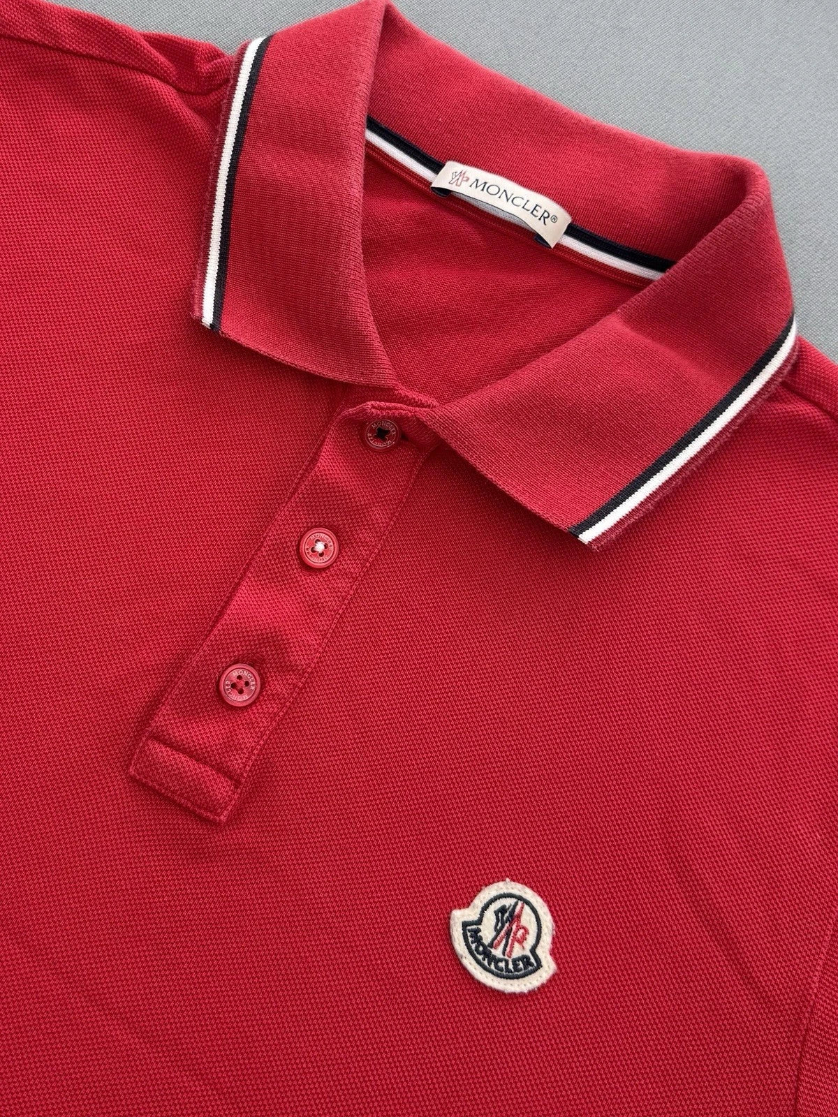 Moncler Red Logo Cotton Maglia Polo - Small (19.5” PTP) Fits S/M