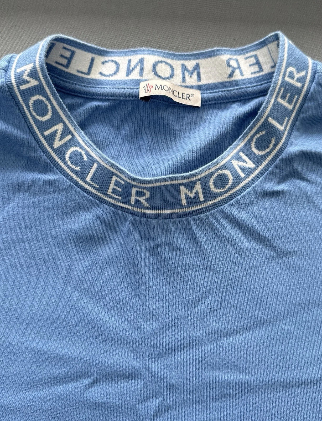 Moncler Sky Blue Garment-Washed T-Shirt - Large - 22” PTP