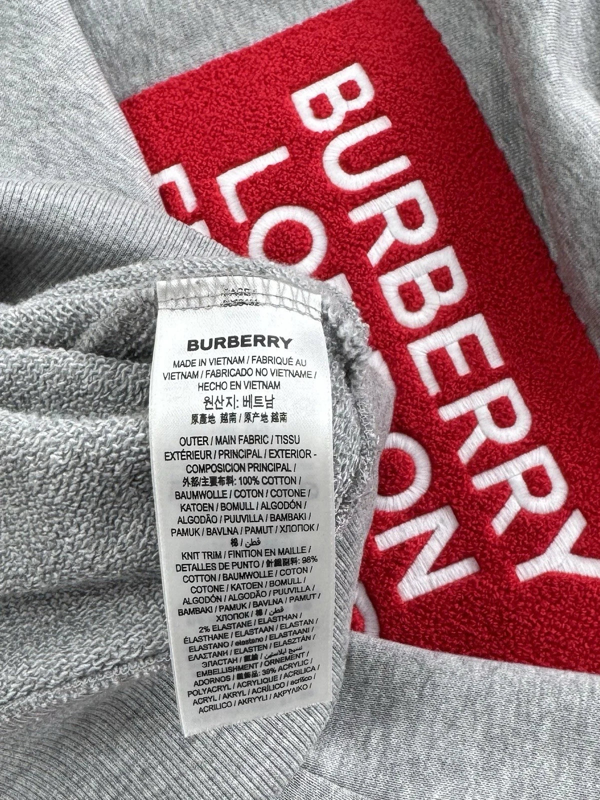 Burberry Grey Logo Patch Cotton Sweatshirt - Size: XL (26” PTP) Fits XXL