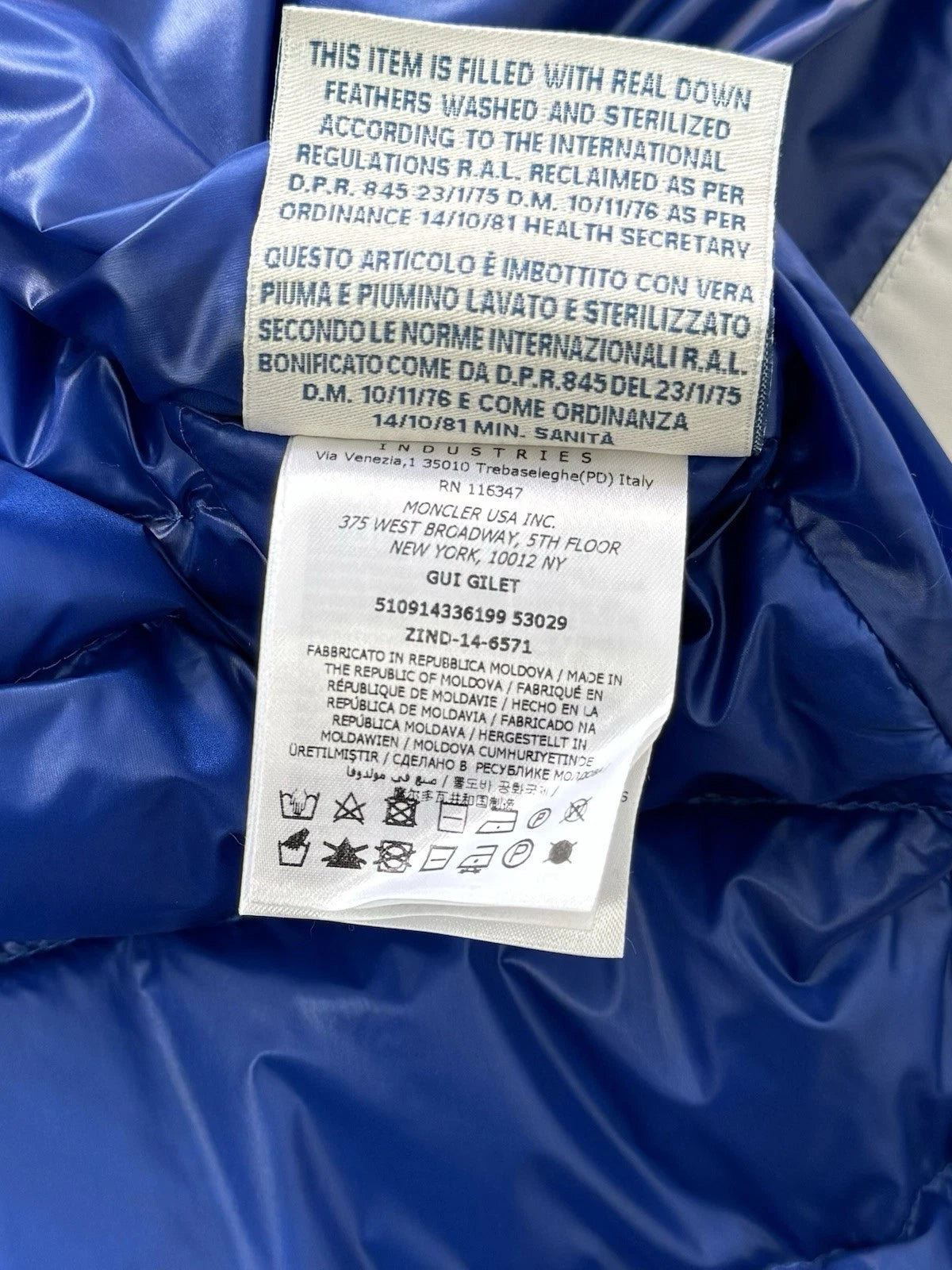 Moncler Blue Gui Down Gilet - Size 2 - 21” PTP