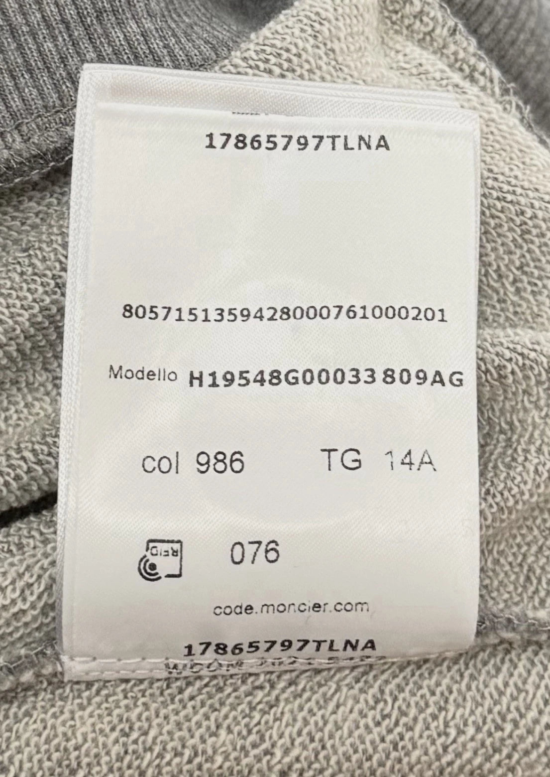 Moncler Boys Grey Sweater - Age 14 (18.5''ptp)