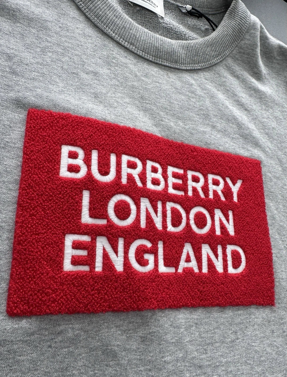 Burberry Grey Logo Patch Cotton Sweatshirt - Size: XL (26” PTP) Fits XXL