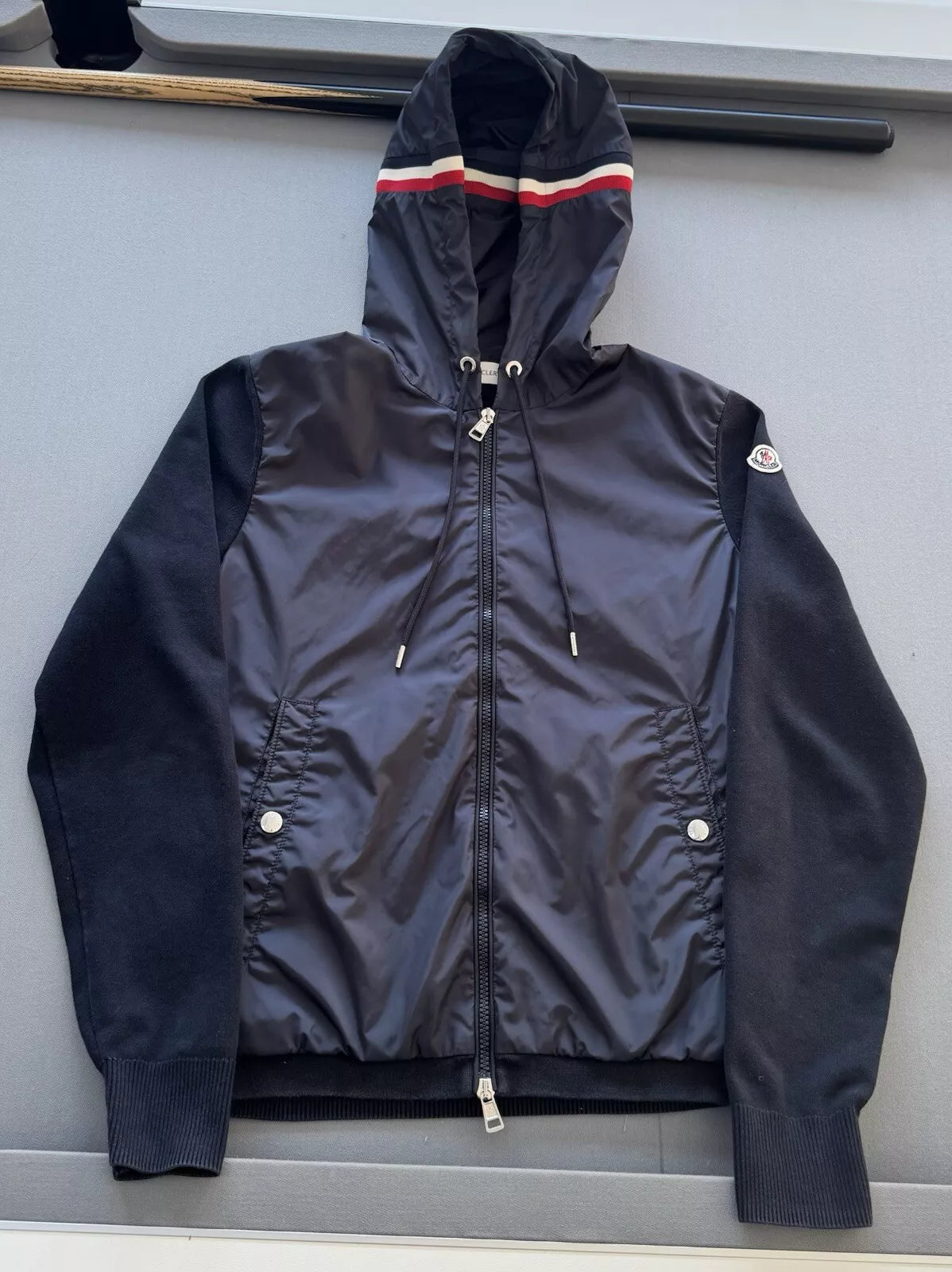 Moncler Tricot Navy Hybrid Cardigan - Size: Small (20.5''ptp)