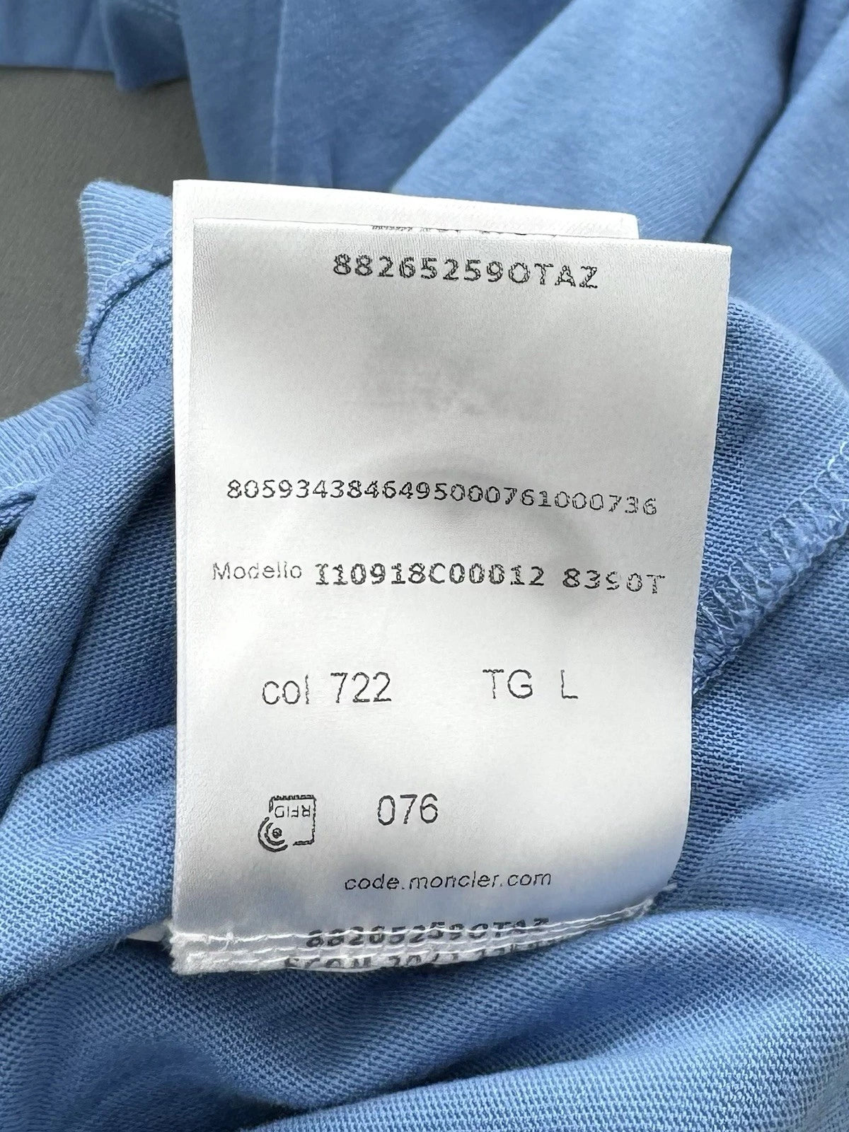 Moncler Sky Blue Garment-Washed T-Shirt - Large - 22” PTP