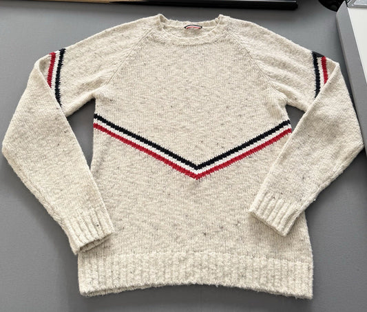 Moncler Stripe Beige Wool And Alpaca Blend Sweater - Size: XL (23” PTP)