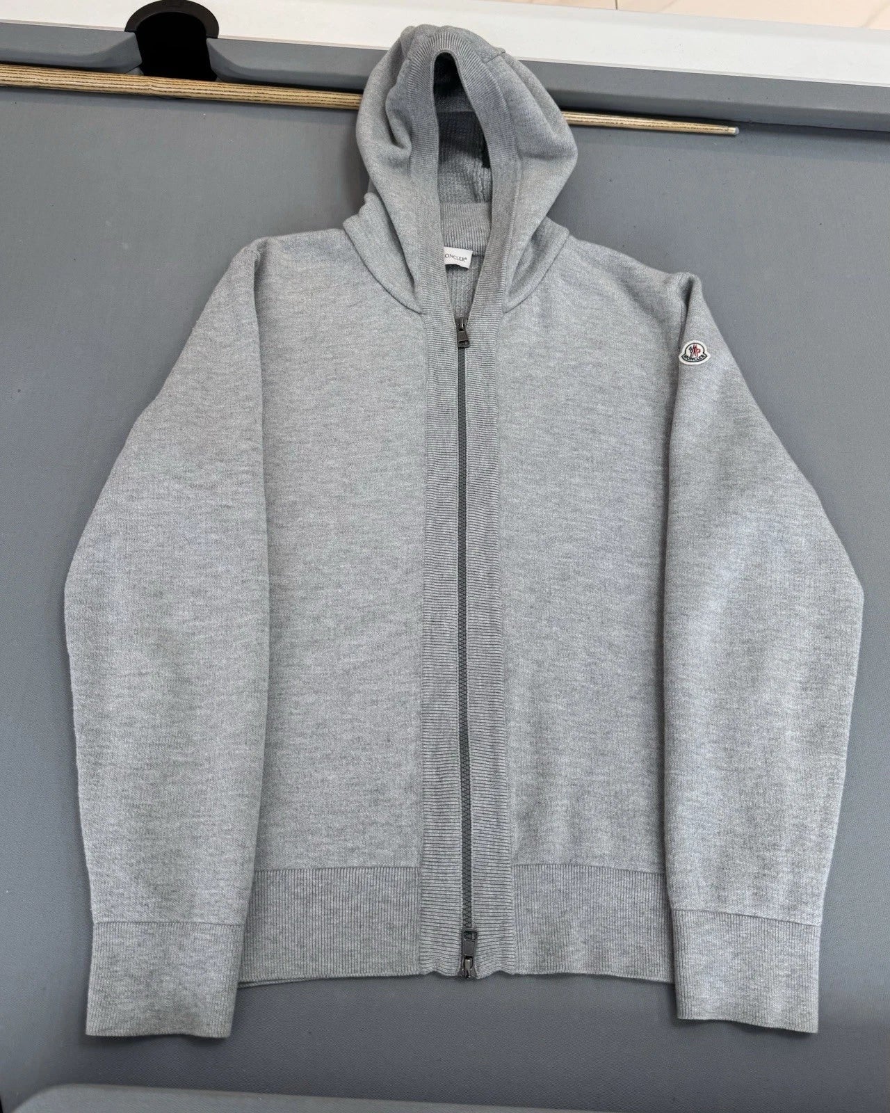 Moncler Grey Tricot Hooded Cardigan - Medium - PTP 22”
